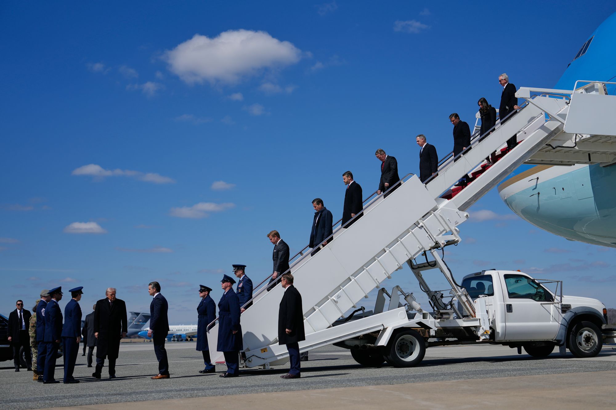 Trump spent just under two hours on the ground and didn't speak to reporters leaving Air Force One or returning to it
