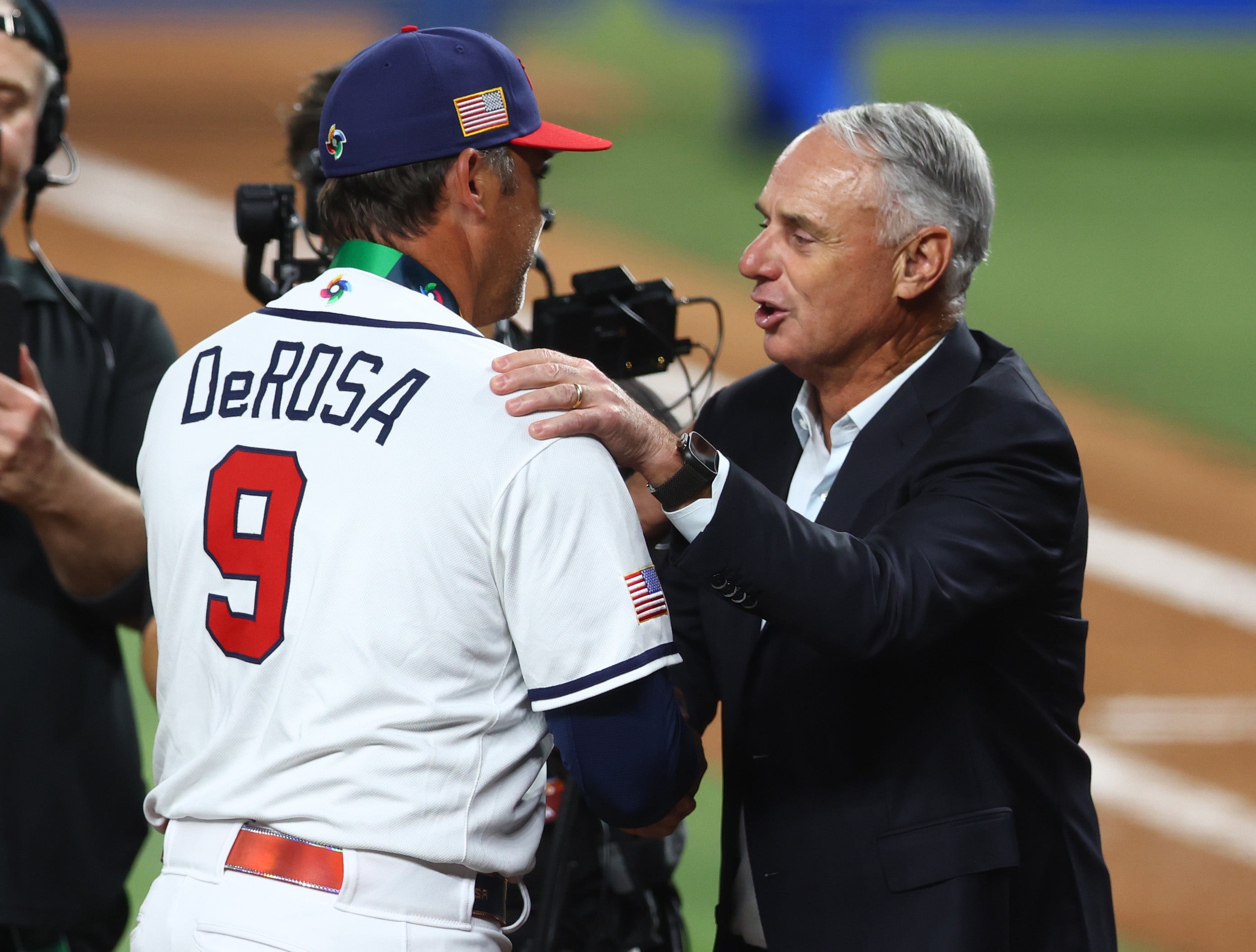 Mark DeRosa (right) admitted the US struggled to get its offense going