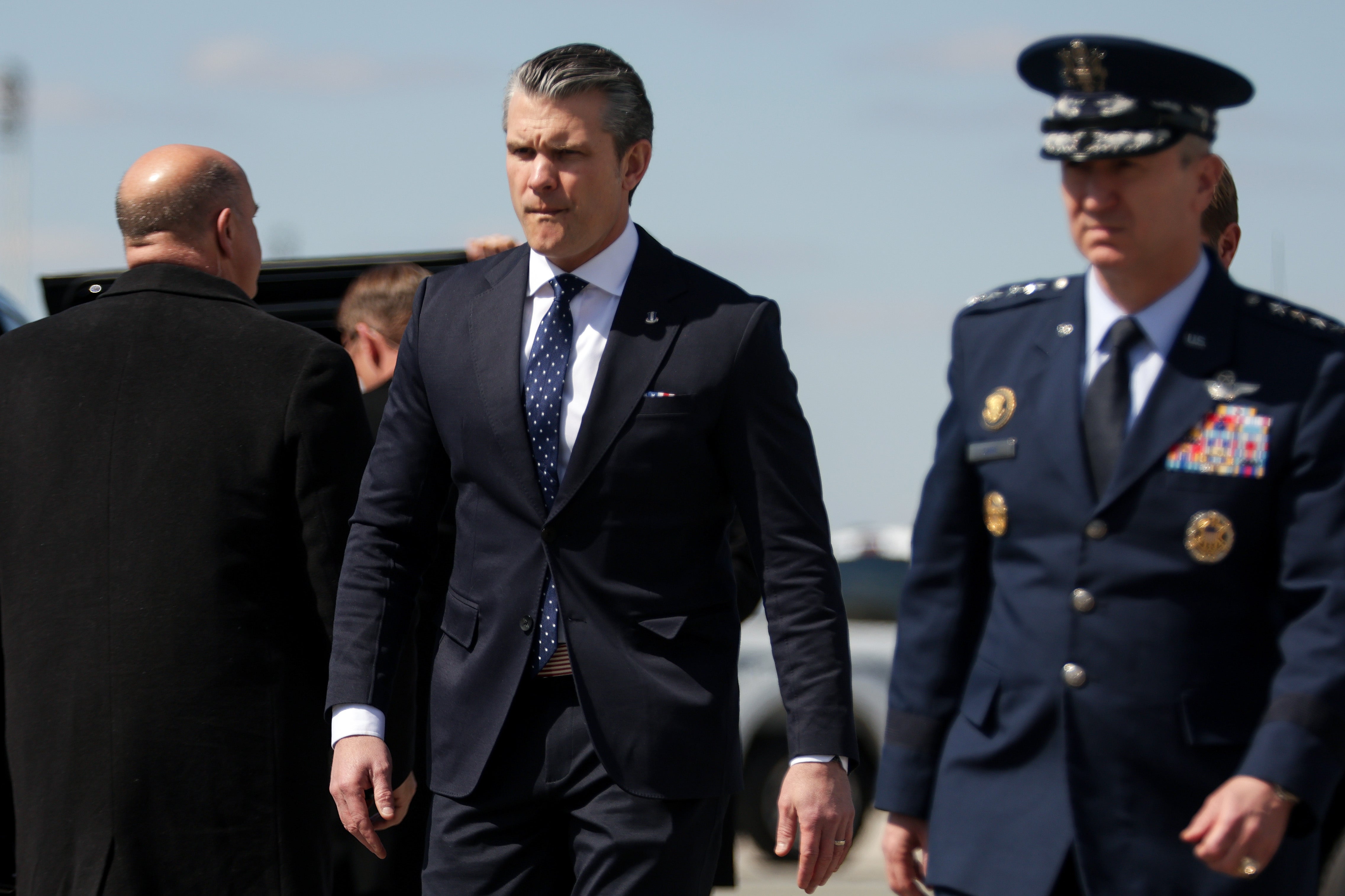 Defense Secretary Pete Hegseth accompanied President Trump and House Speaker Mike Johnson to Dover Air Force Base in Delaware on Wednesday to attend the dignified transfer ceremony of six troops who died in a plane crash in the Iran war last week