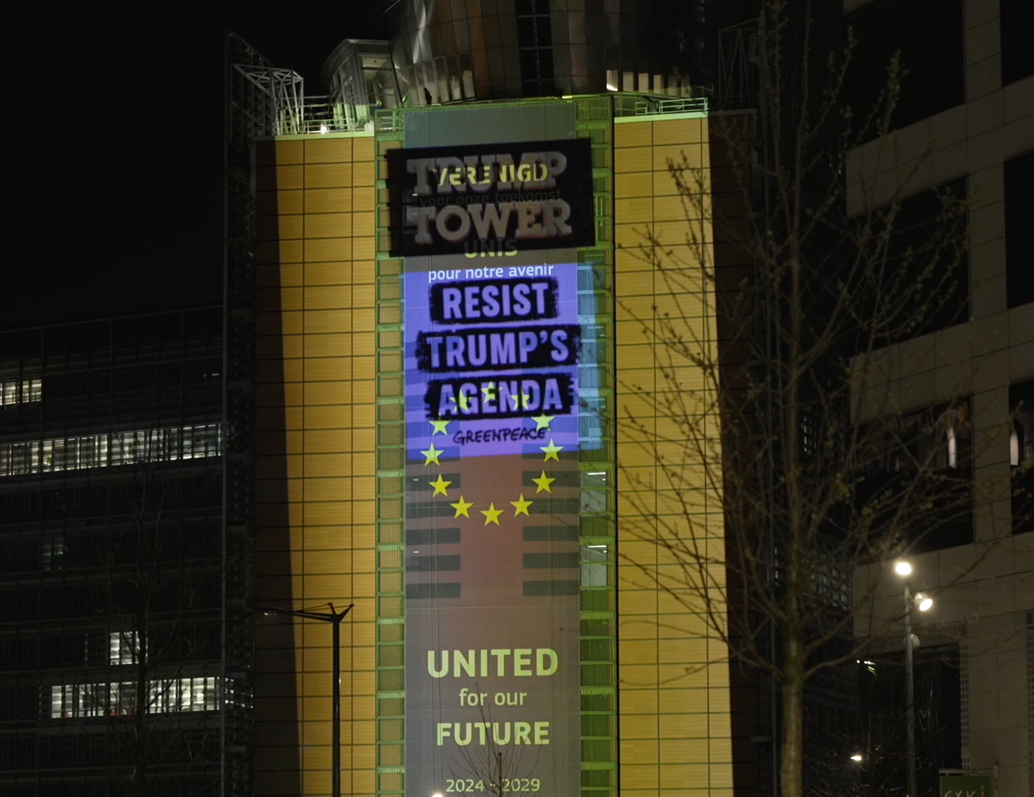 European Commission HQ ‘transformed’ into Trump Tower projection ahead of key summit