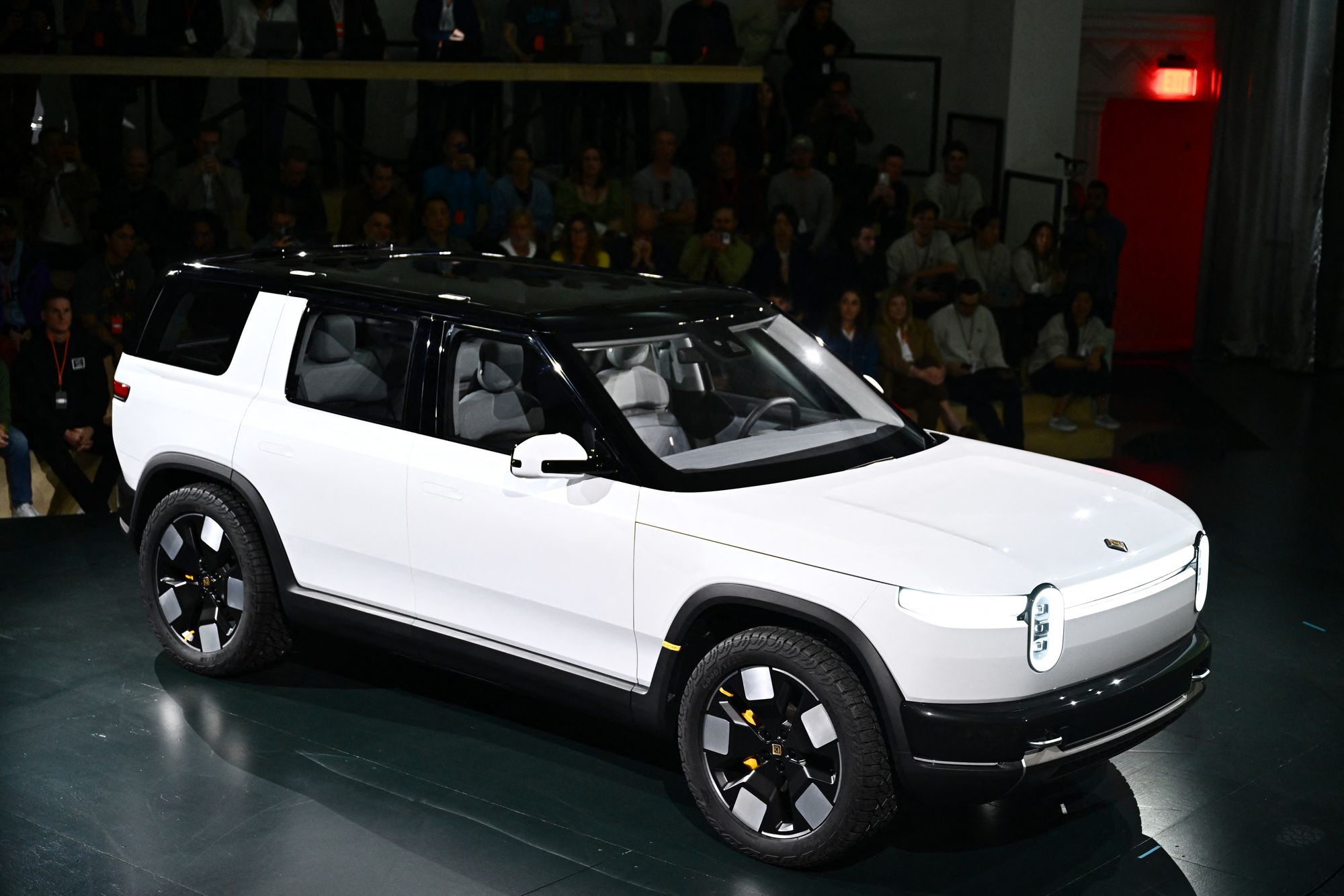 The Rivian R2 electric vehicle is unveiled at the Rivian South Coast Theater in Laguna Beach, California, on March 7, 2024