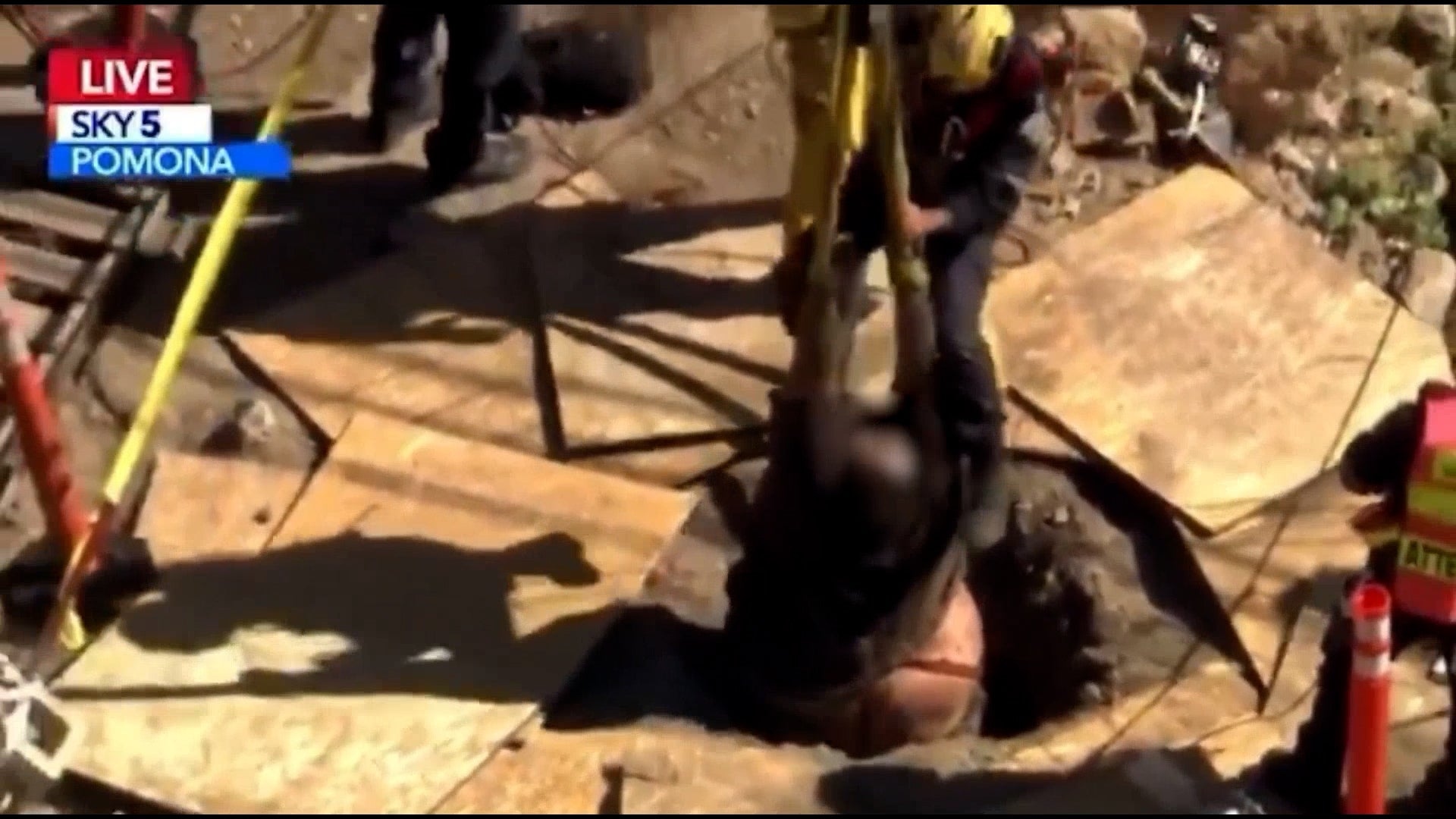 Rescue operation sees man hoisted out of 15-foot hole after he fell into construction zone