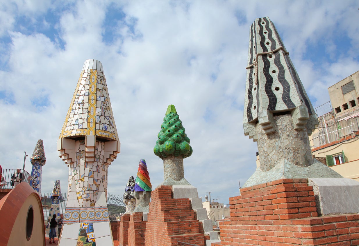 The chimneys atop Palau Güell, another house Gaudí designed