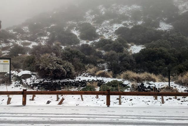 <p>El acceso al monte Teide permanece cerrado por la nieve </p>