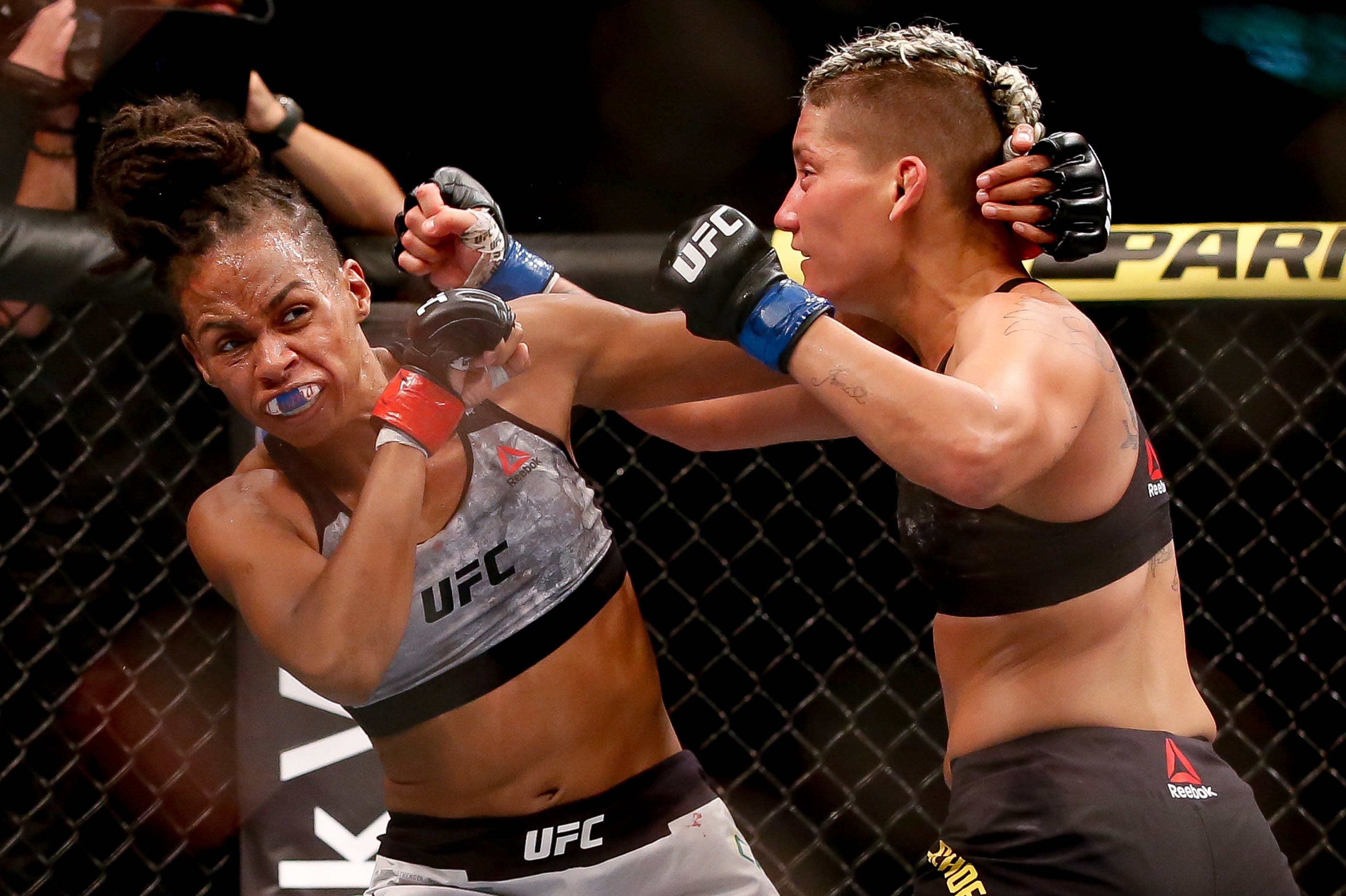 Brazil’s Luana Carolina (left) during a 2019 fight with compatriot Priscila Cachoeira