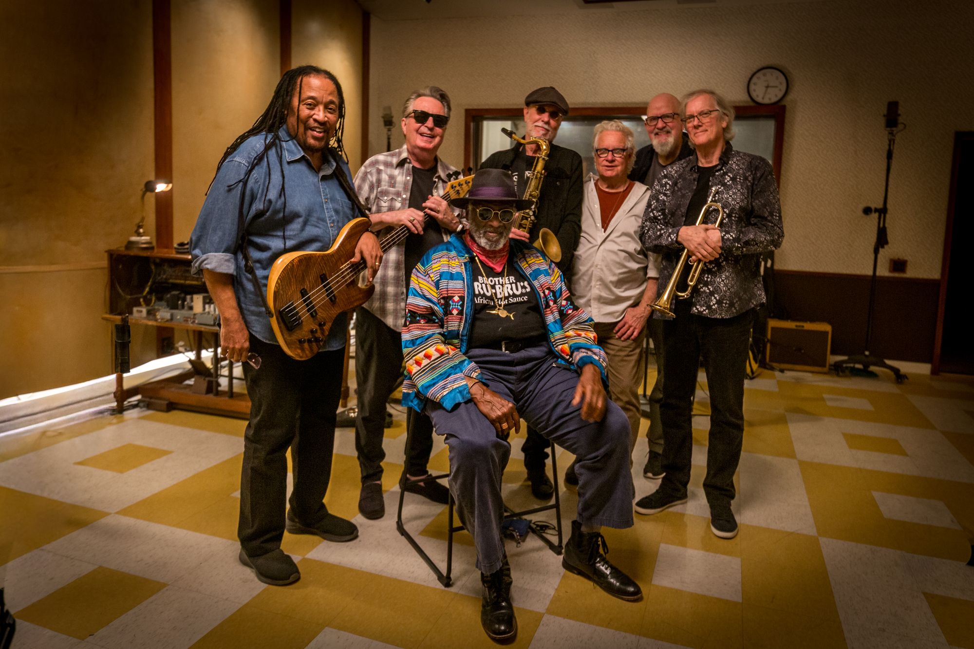 Taj Mahal with the Phantom Blues Band during the recording of their new album ‘Time’
