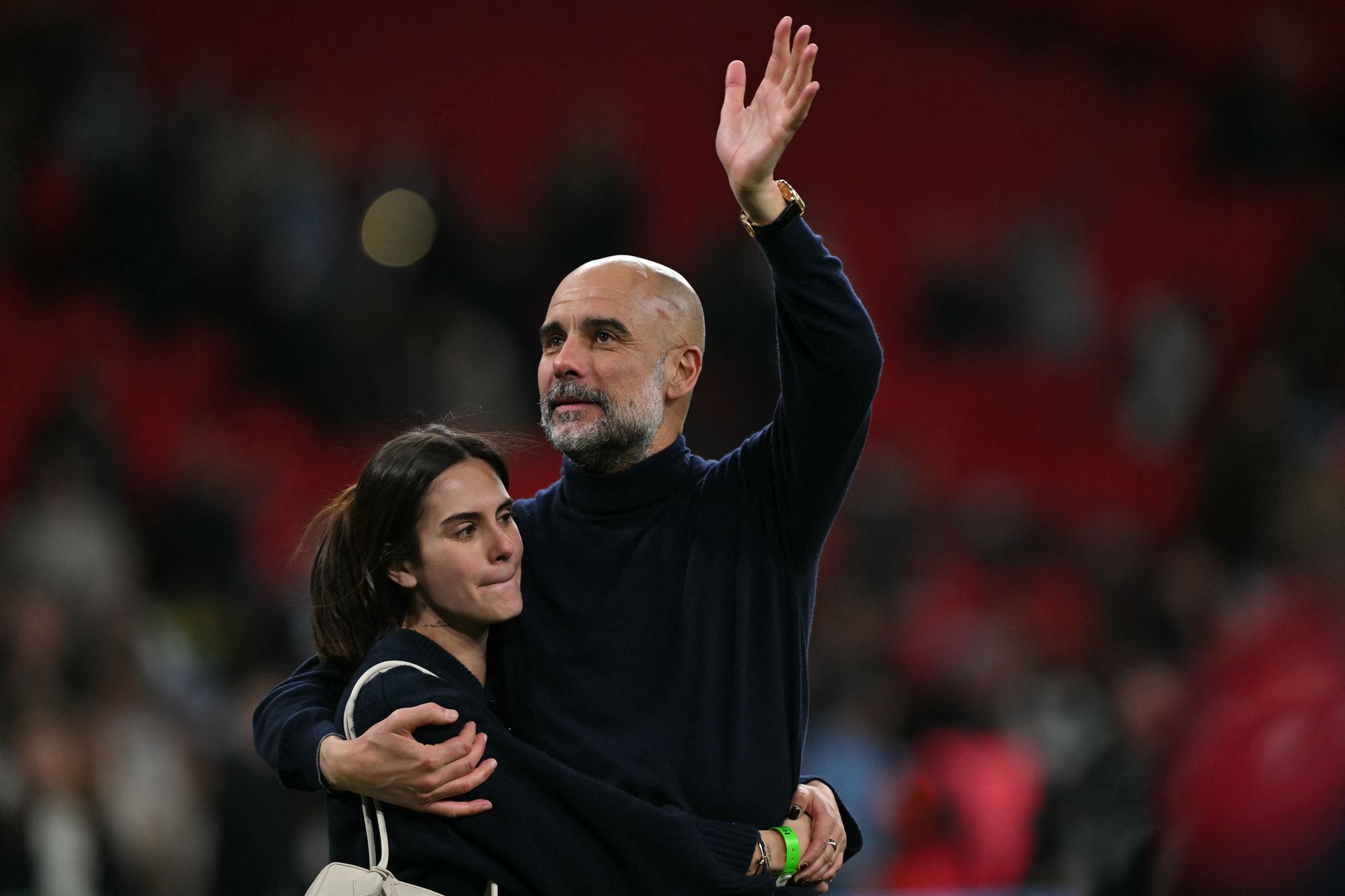 Pep Guardiola and his daughter Maria celebrated victory on the Wembley pitch