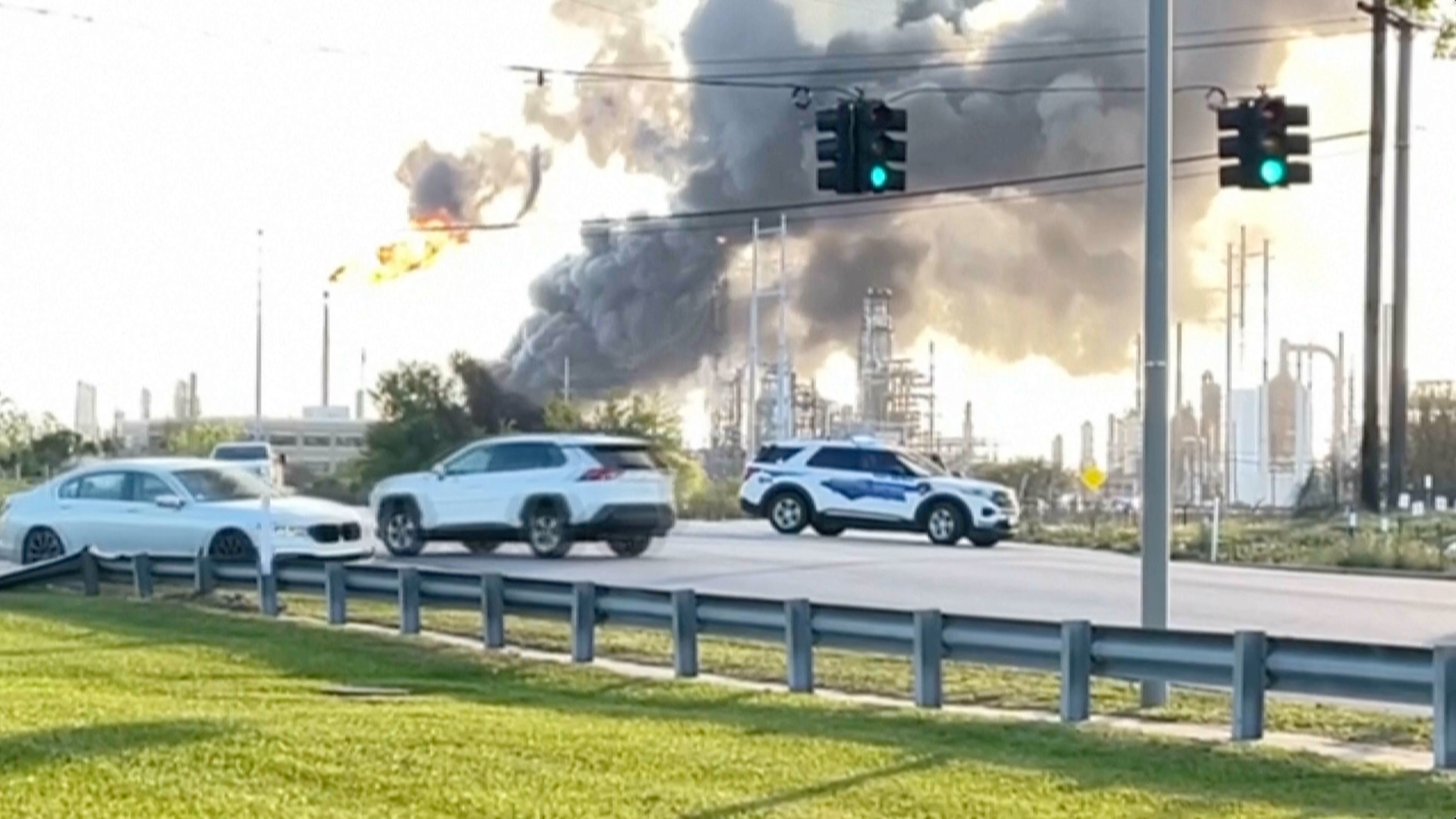 Smoke rises near the Valero Port Arthur Refinery in Port Arthur, Texas.