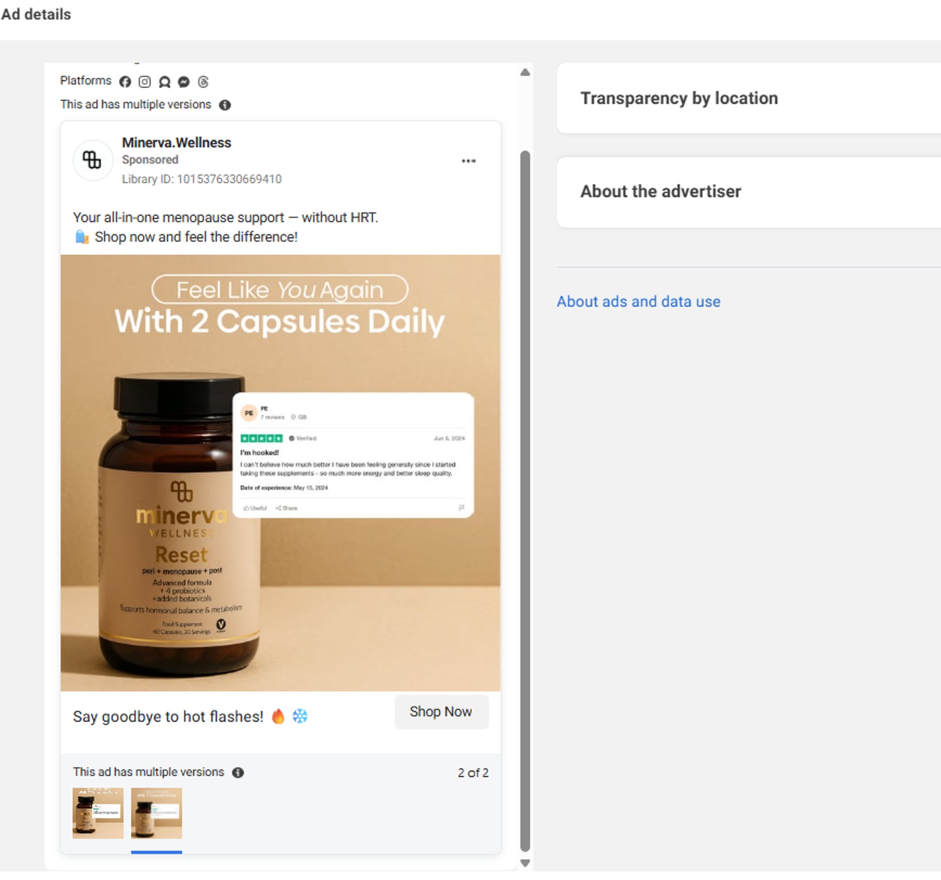 A photo issued by the Advertising Standards Authority (ASA) of a Minerva Wellness Meta advert s