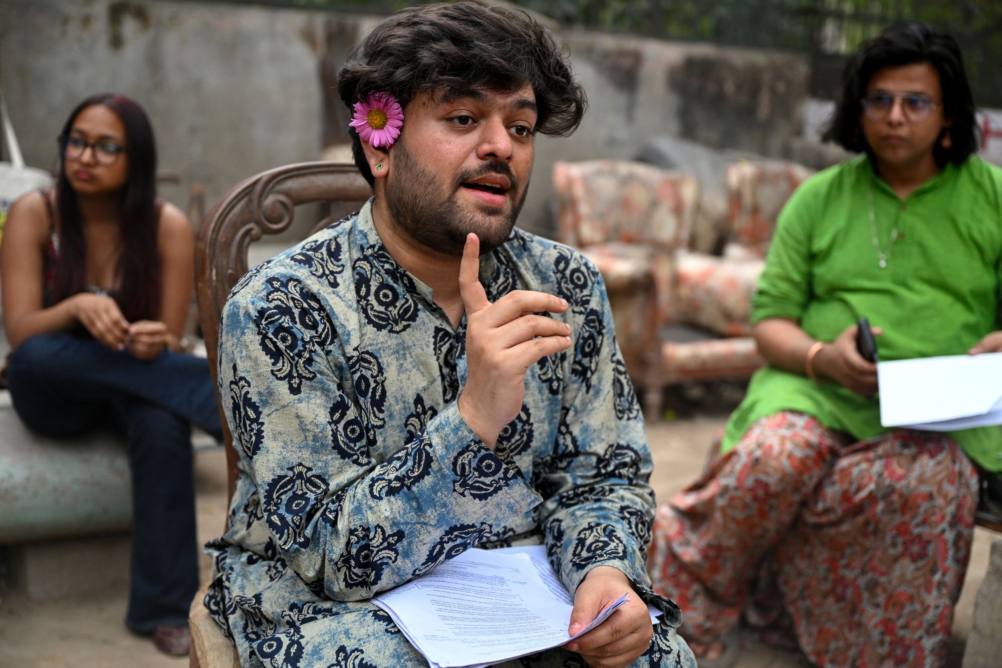 This photograph taken on 18 March 2026 shows VaivabDas, a PhD scholar who identifies as non-binary speaking during an interview with AFP in New Delhi