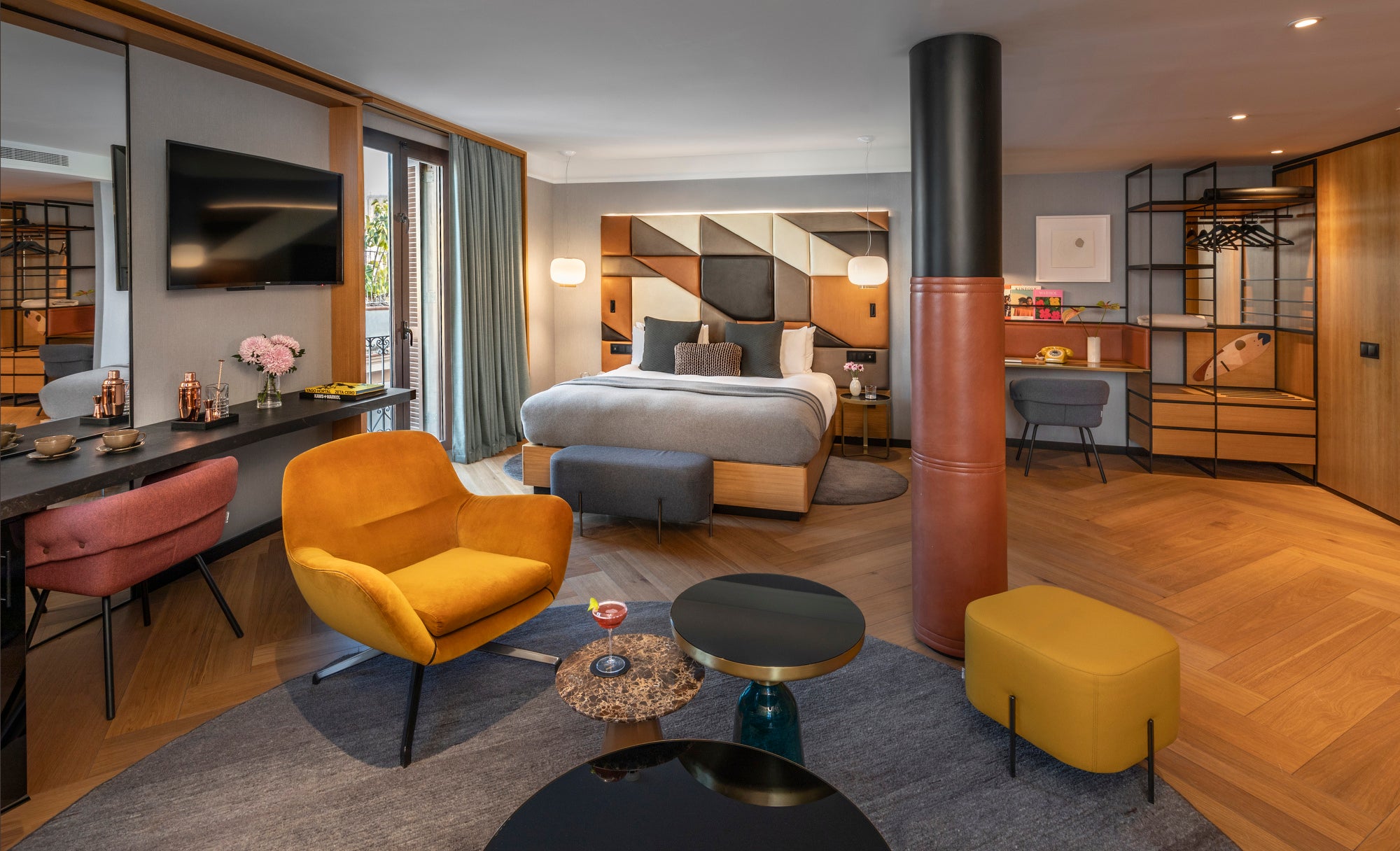 Rooms are mostly decorated with Mediterranean colours with pops of bright yellows