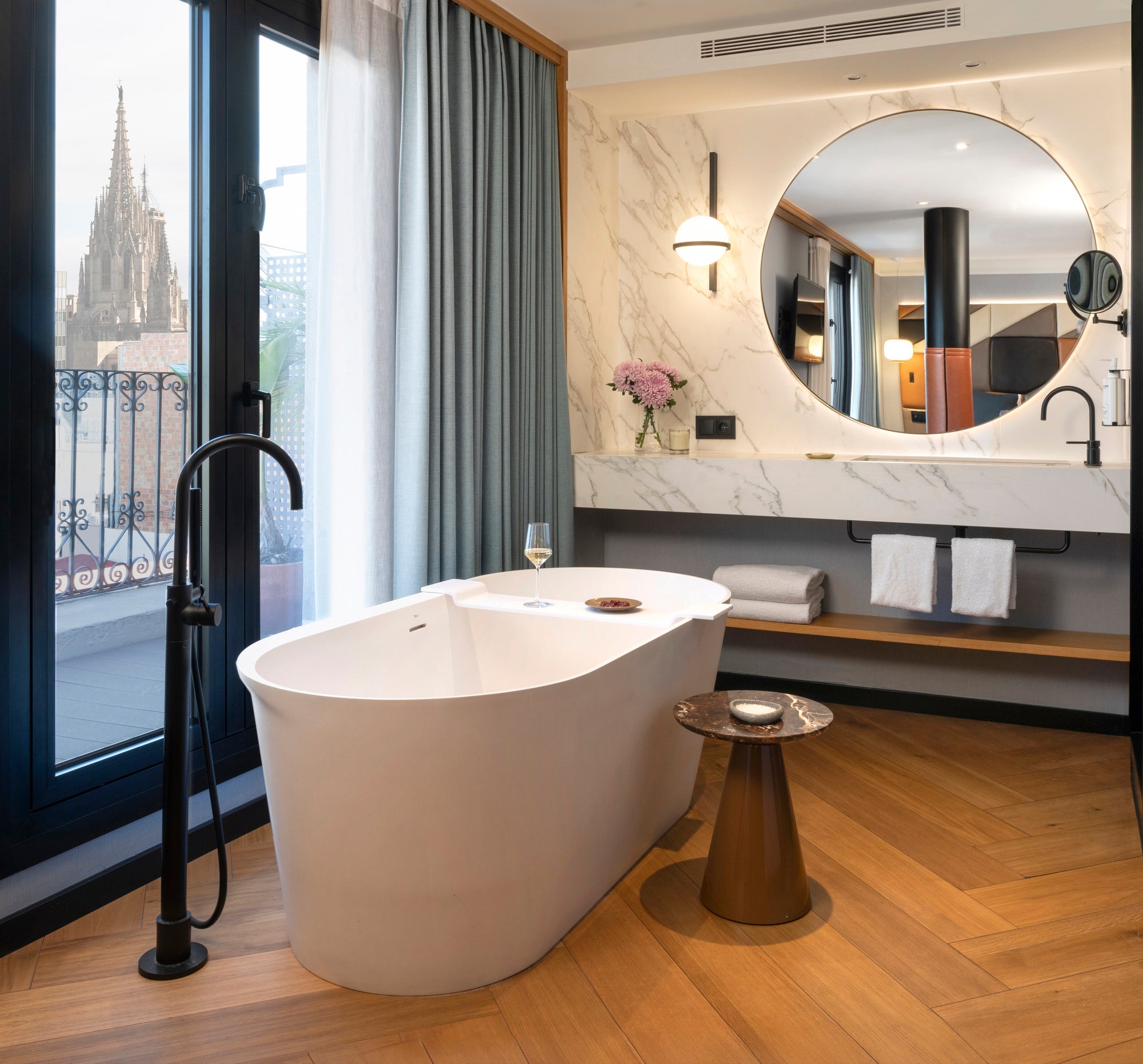 Some rooms have freestanding bathtubs
