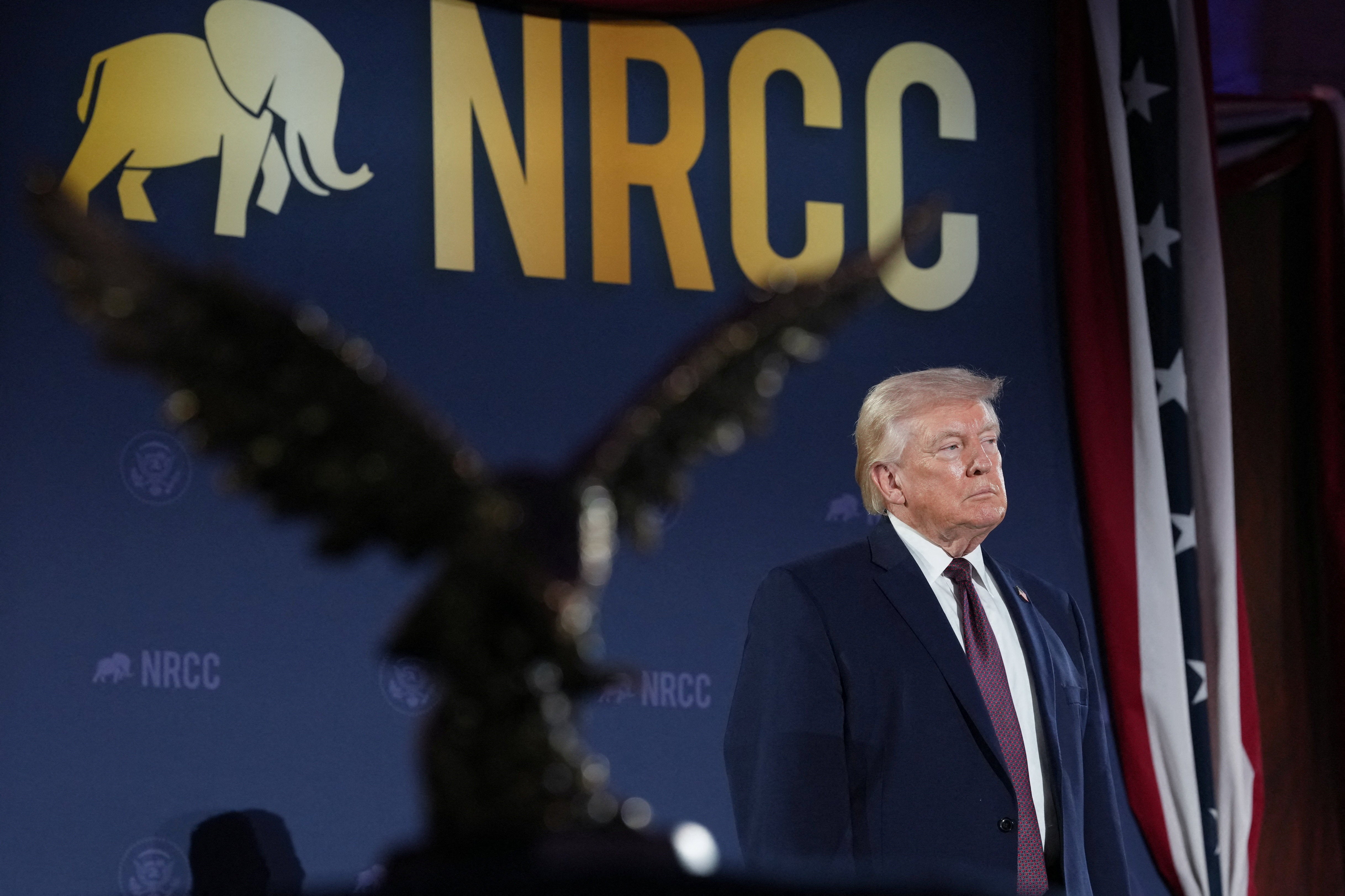 President Donald Trump railed against Democrats in his hour-long speech at the National Republican Congressional Committee's annual fundraising dinner