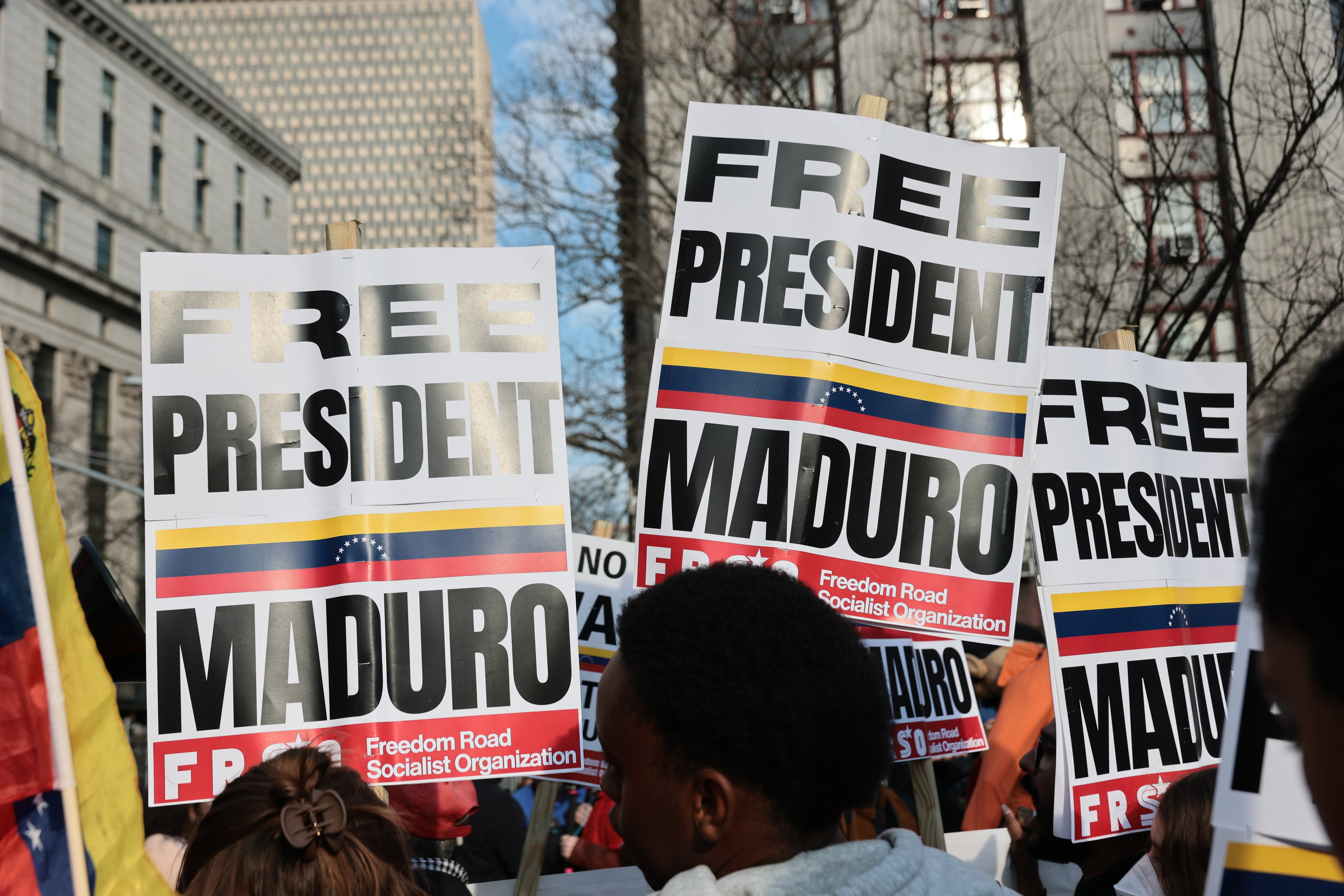Several dozen protesters rallied outside a federal courthouse in Manhattan demanding the release of the ousted Venezuelan leader who was captured by US forces in a lethal military operation in January