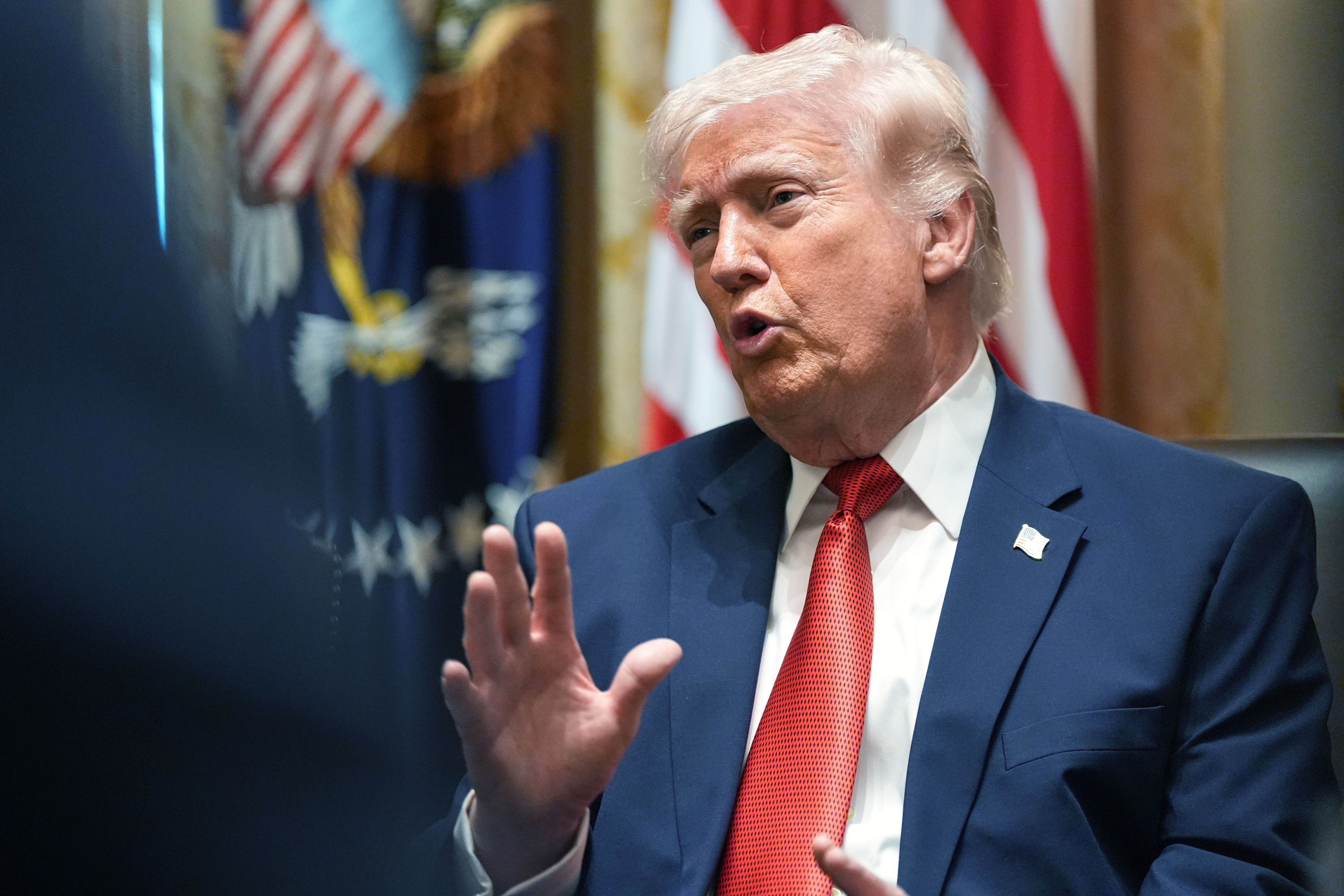 Donald Trump suggested on Thursday that Iran let 10 oil tankers transit the strait as a goodwill gesture (AP/Alex Brandon)