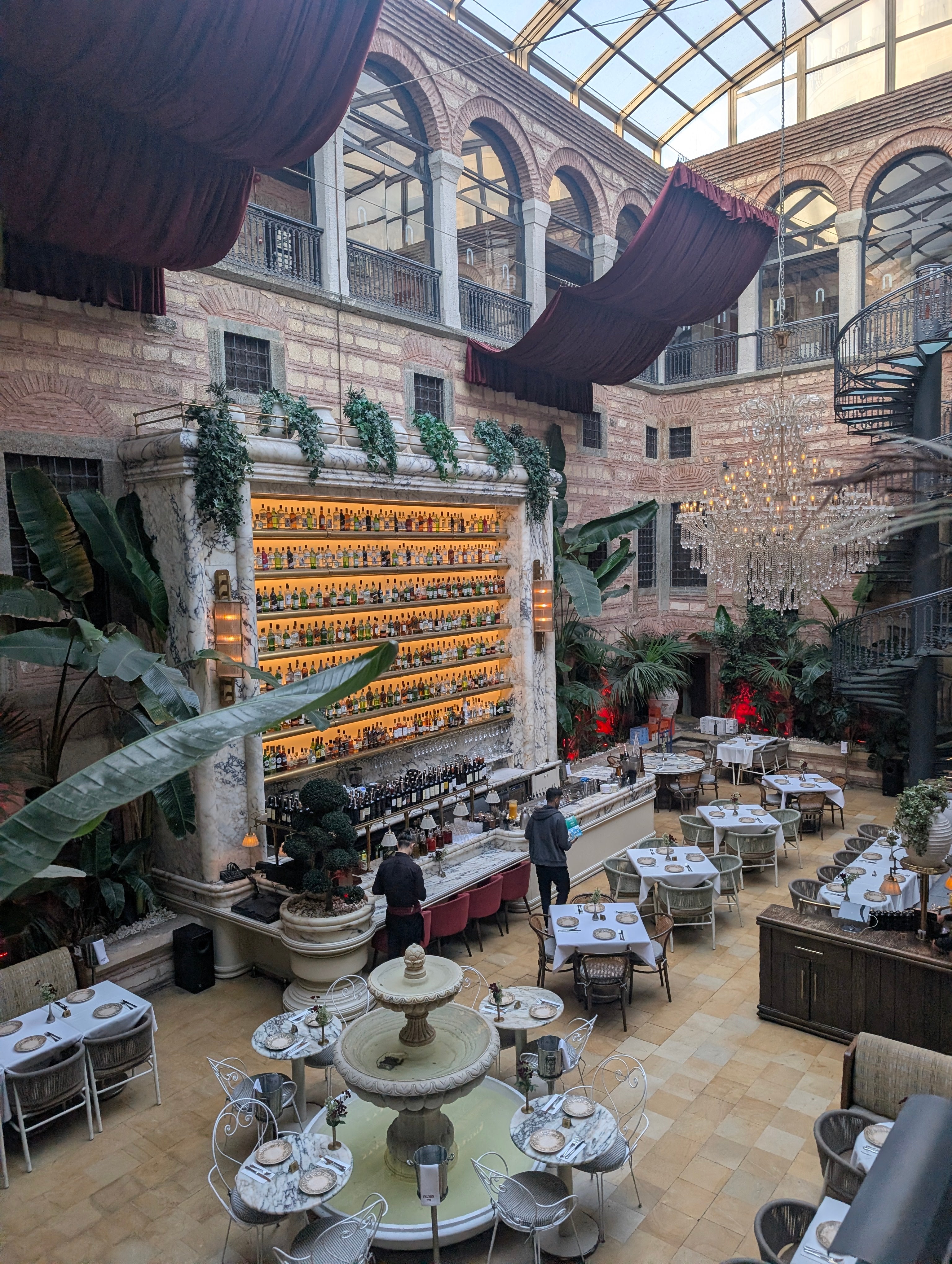 The beautiful courtyard of Olden 1772 restaurant in Istanbul