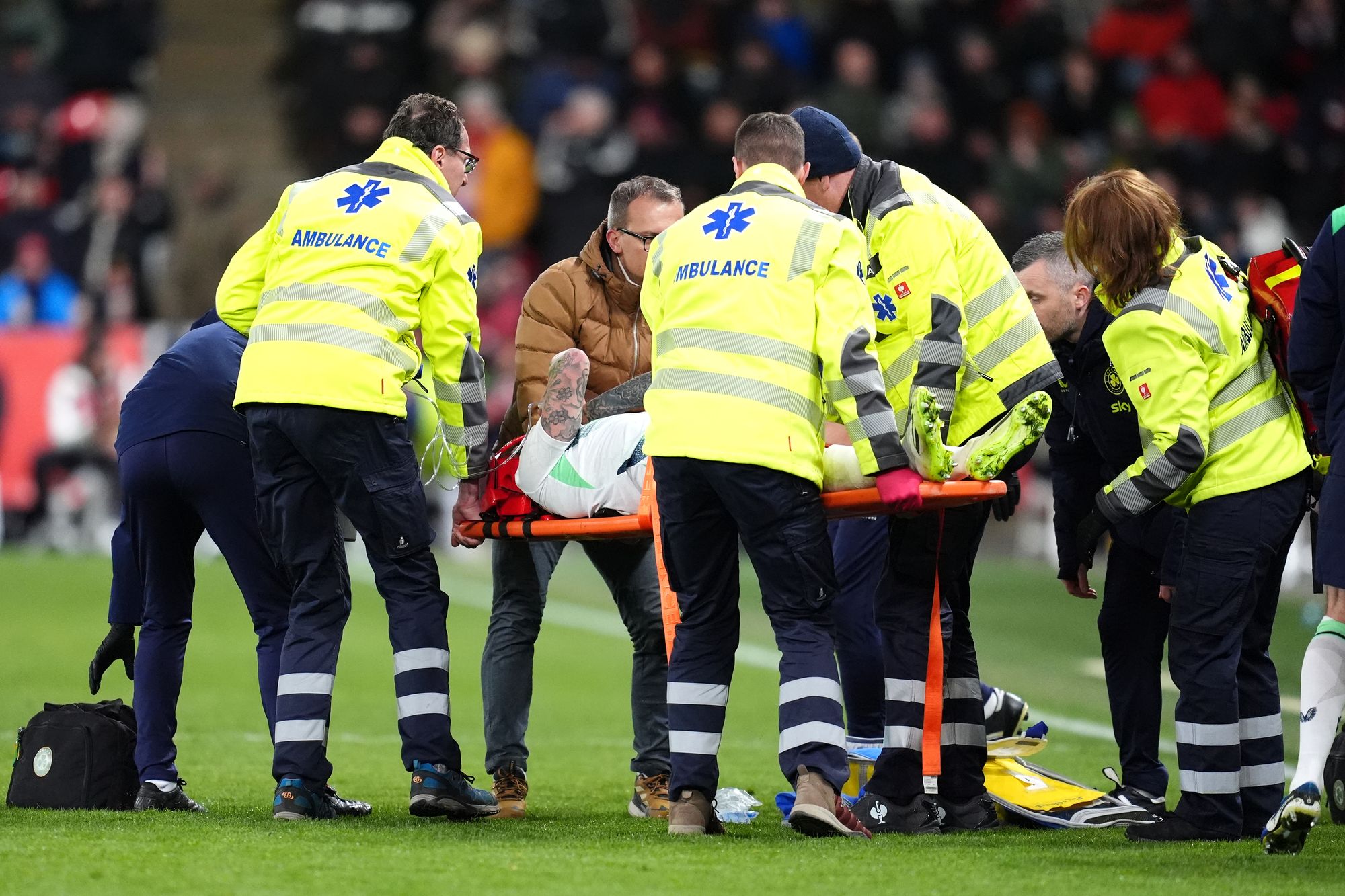 Szmodics was stretchered off after receiving treatment on the field
