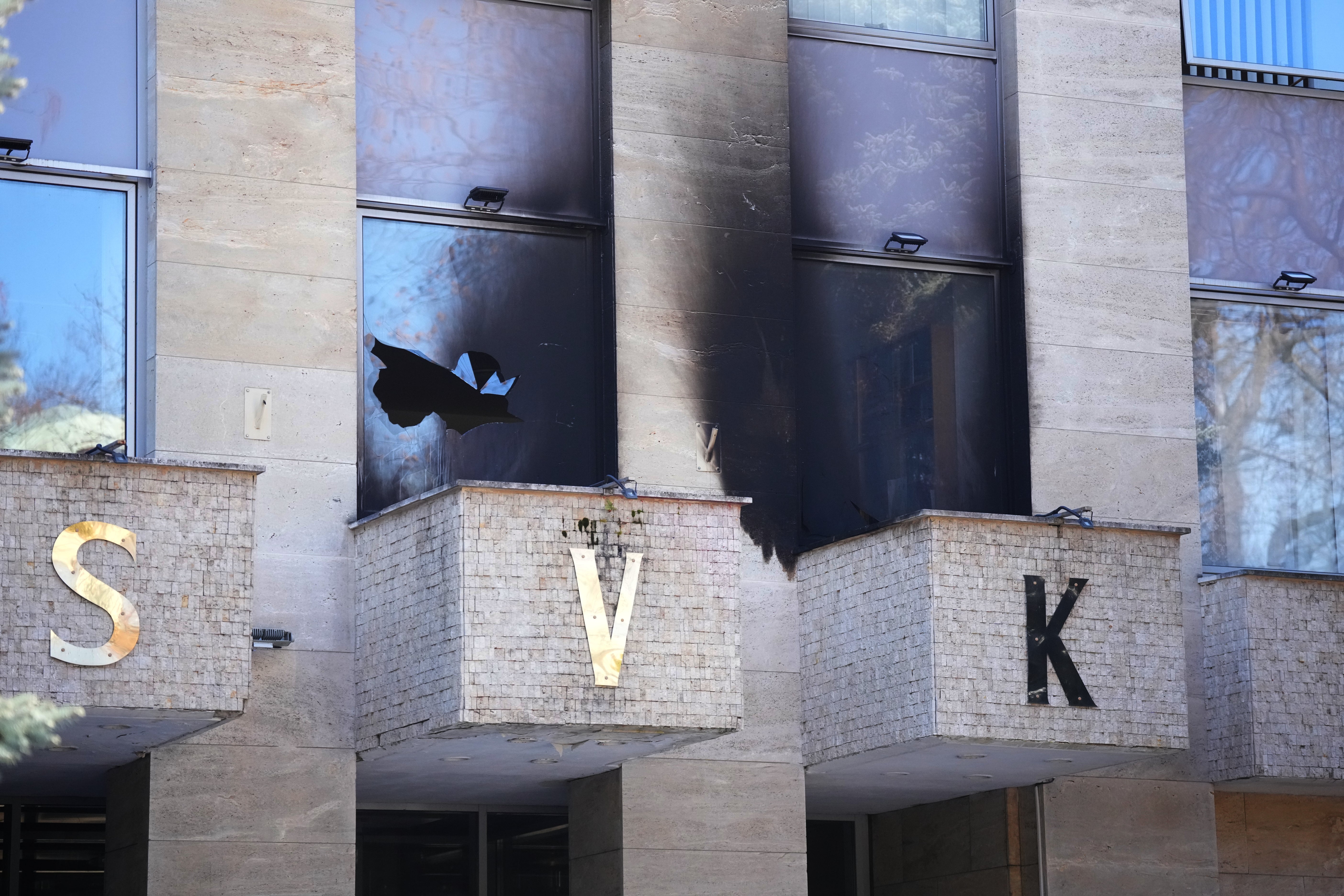 Pictures released by the police showed a charred facade of the building in the Prague 6 district that is home to many diplomatic missions, including the Russian one