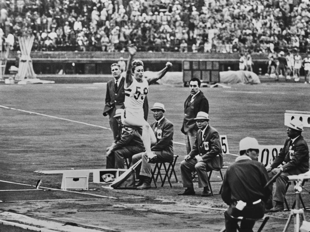 Mary Rand during her glory-laden Tokyo 1964 campaign