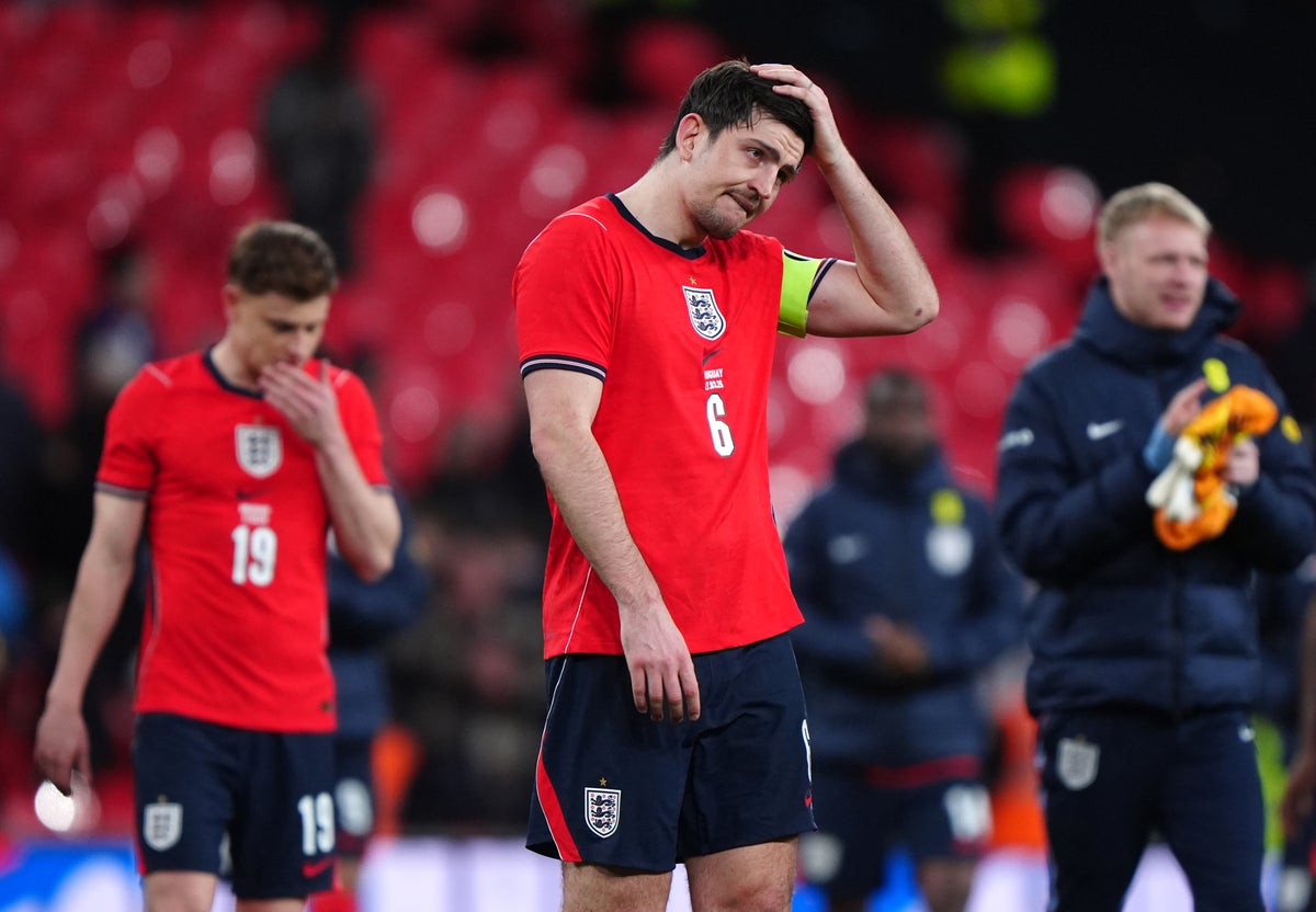 England and Uruguay players compete for the ball at Wembley