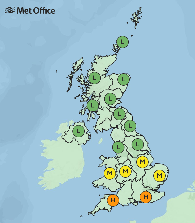 Parts of the Midlands will see moderate pollen levels on Monday