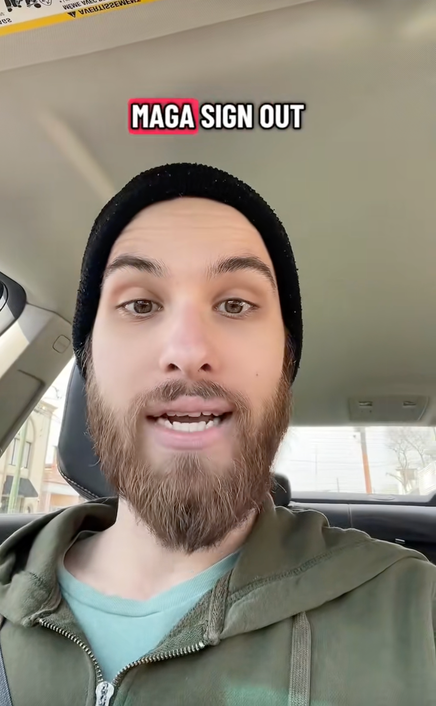 'I just want to let you know that if I see a MAGA sign out front of your house, I'm going to take the utmost care to make sure that when I deliver your order, I throw it out the f****** window,' the TikTok user said