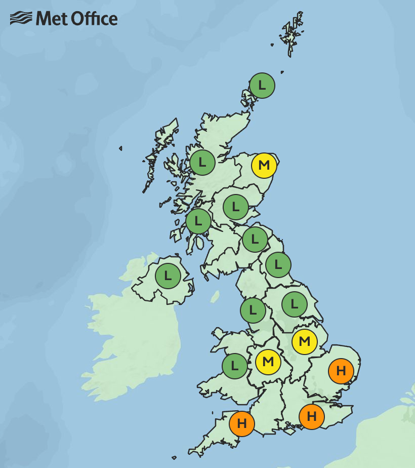 Scotland will see moderate pollen levels on Tuesday