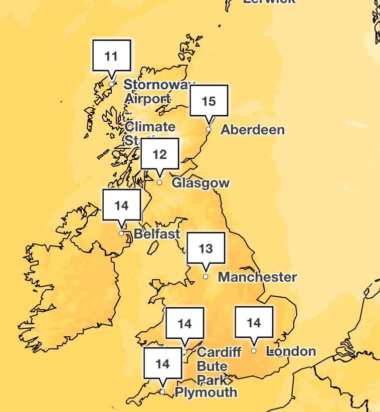 The UK will see mild temperatures on Tuesday