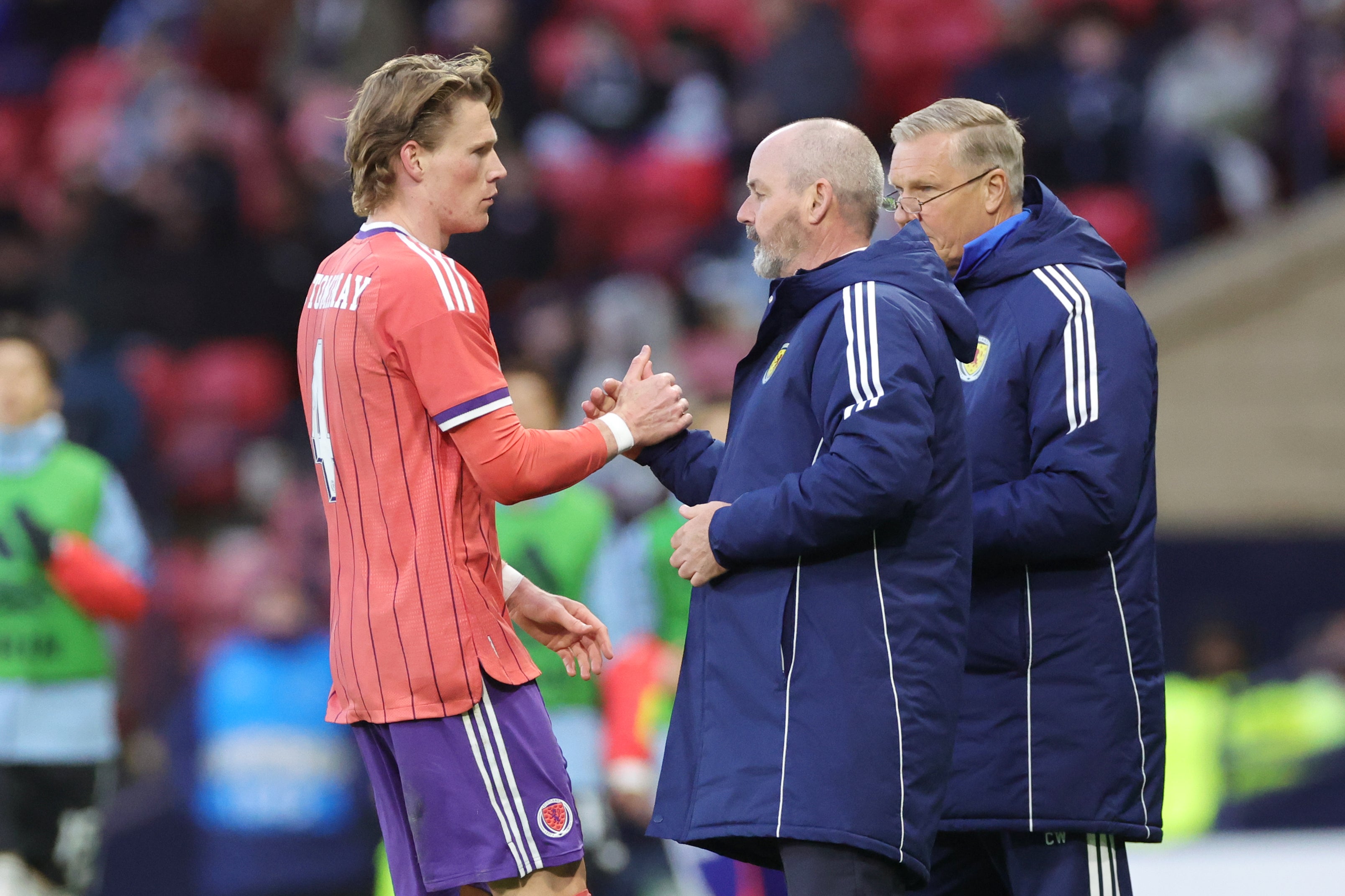 Scotland coach Steve Clarke (centre) with midfielder Scott McTominay