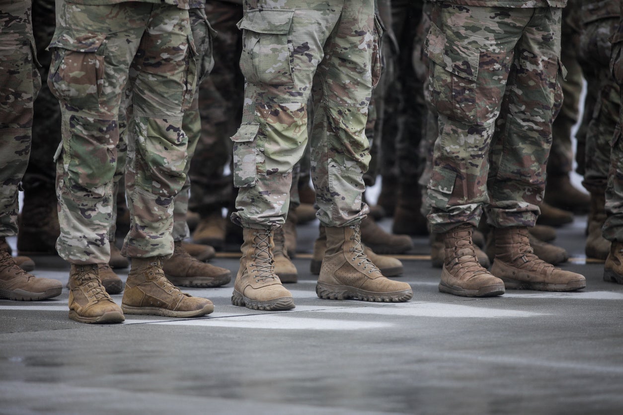 US soldiers at a ceremony to mark troop rotation of the American units at Mihail Kogalniceanu Nato air-base near Constanta city, Romania