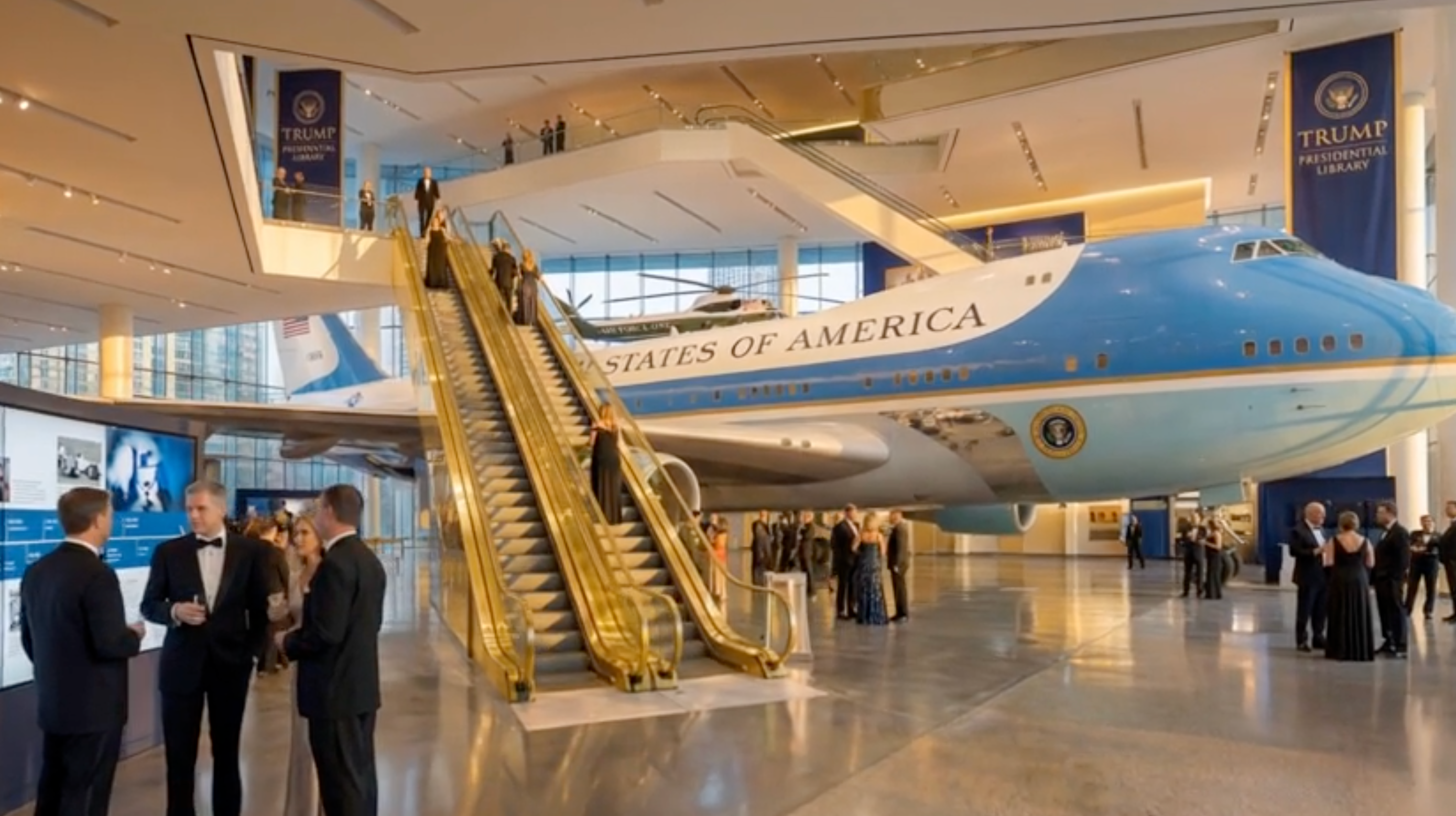 The library plans also feature a display of the presidential 747 jet gifted to Trump by Qatar