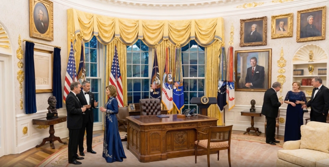 The plan also seems to include a recreation of Trump’s Oval Office