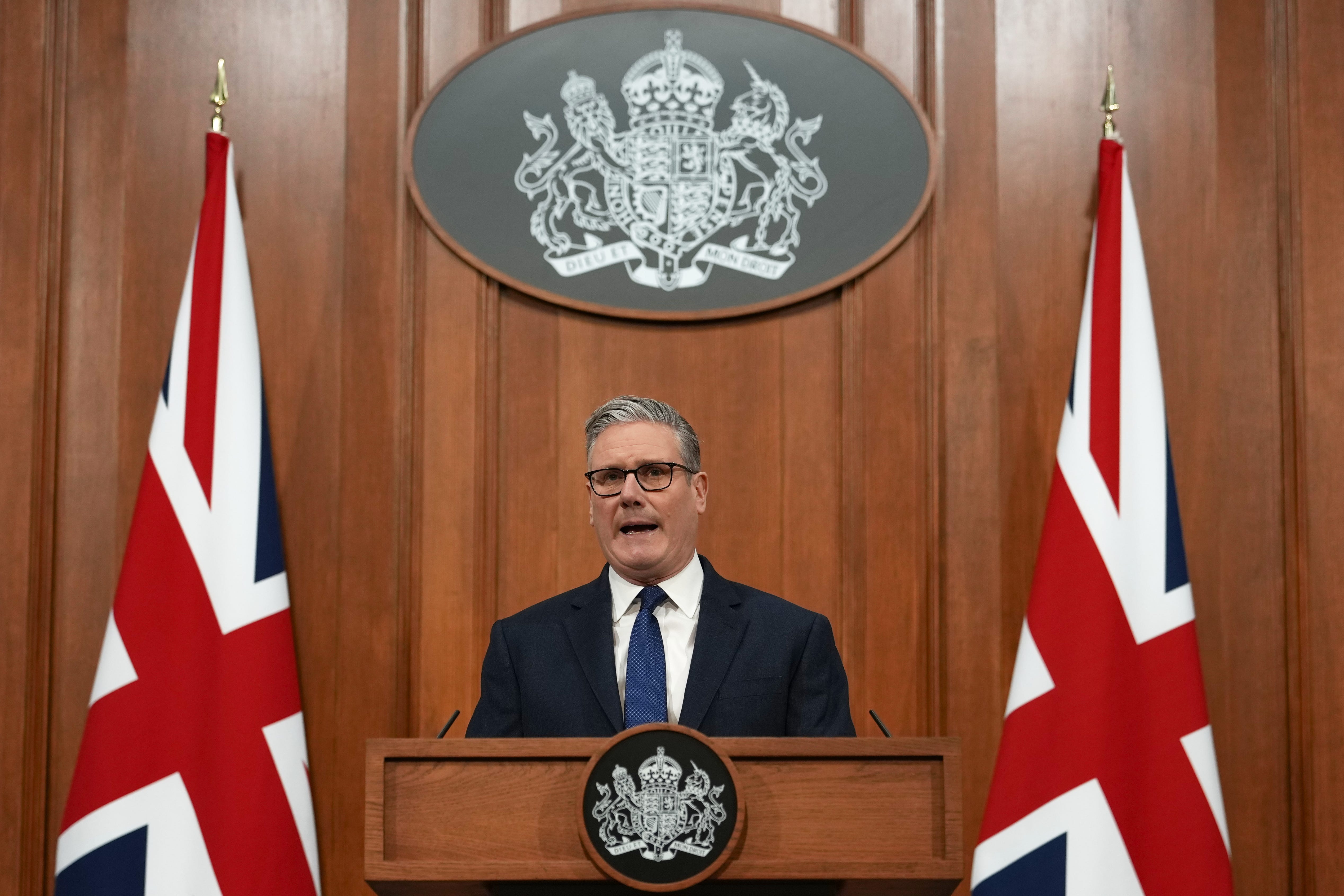 Prime minister Sir Keir Starmer during an update in the Downing Street briefing room