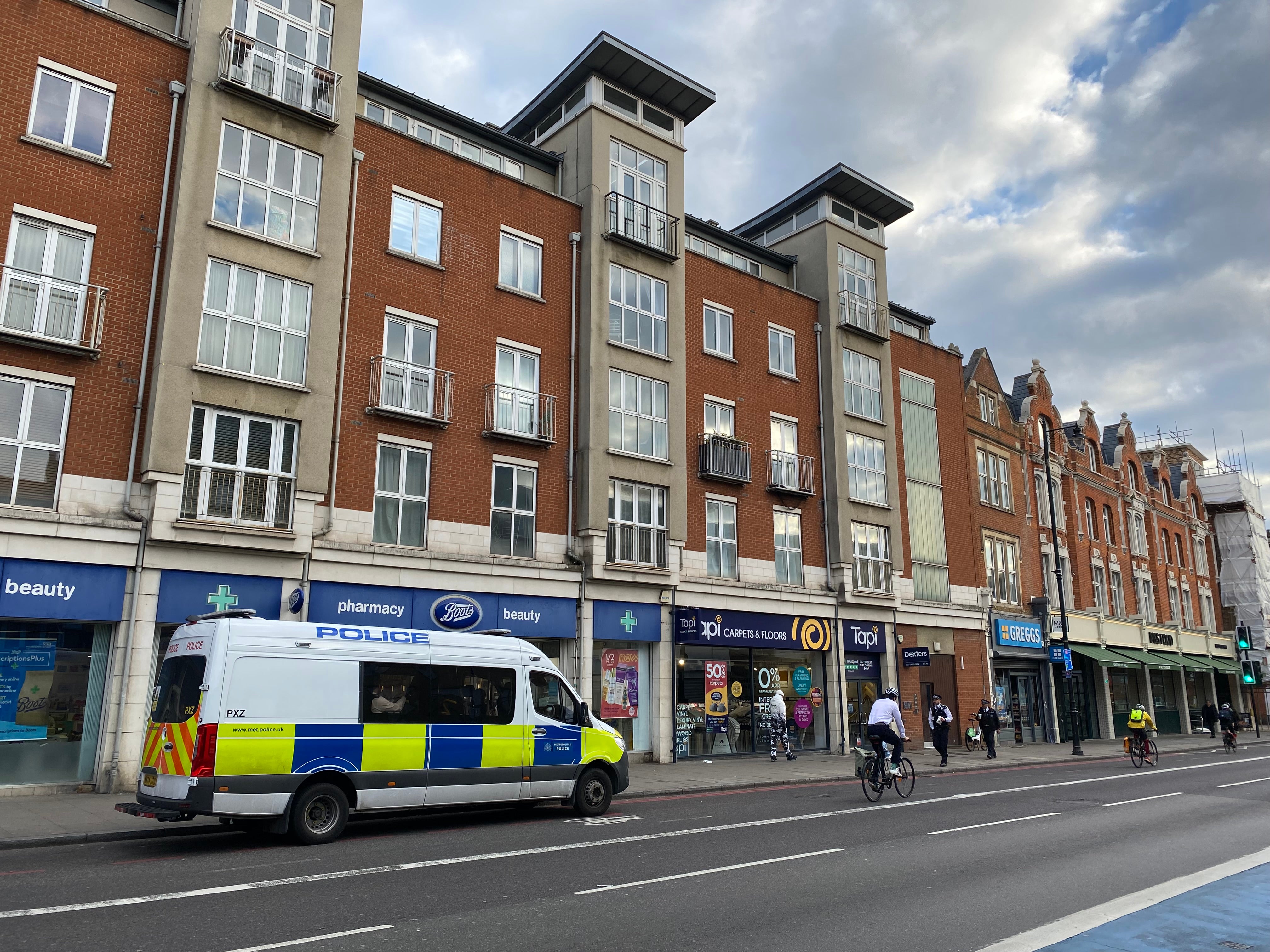 A police van on Clapham High Street on Wednesday morning