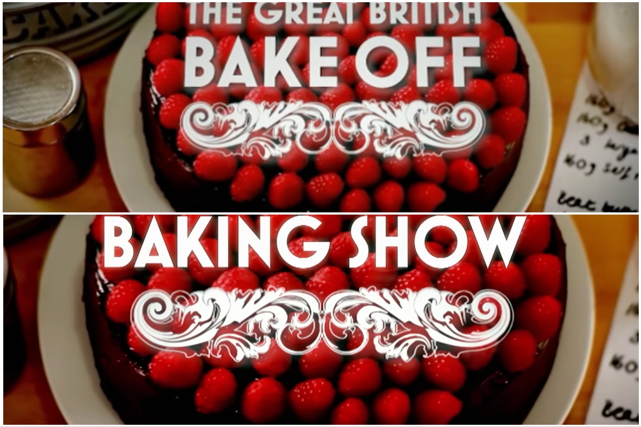 Durante anos, a sequência do título original de The Great British Bake Off (abaixo) recebeu inúmeras reclamações sobre uma “framboesa desaparecida” no canto inferior direito