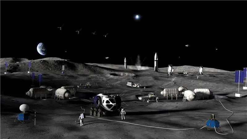 An artist’s concept shows NASA’s moon base. The base would be constructed at the Lunar South Pole if America continues its moon missions