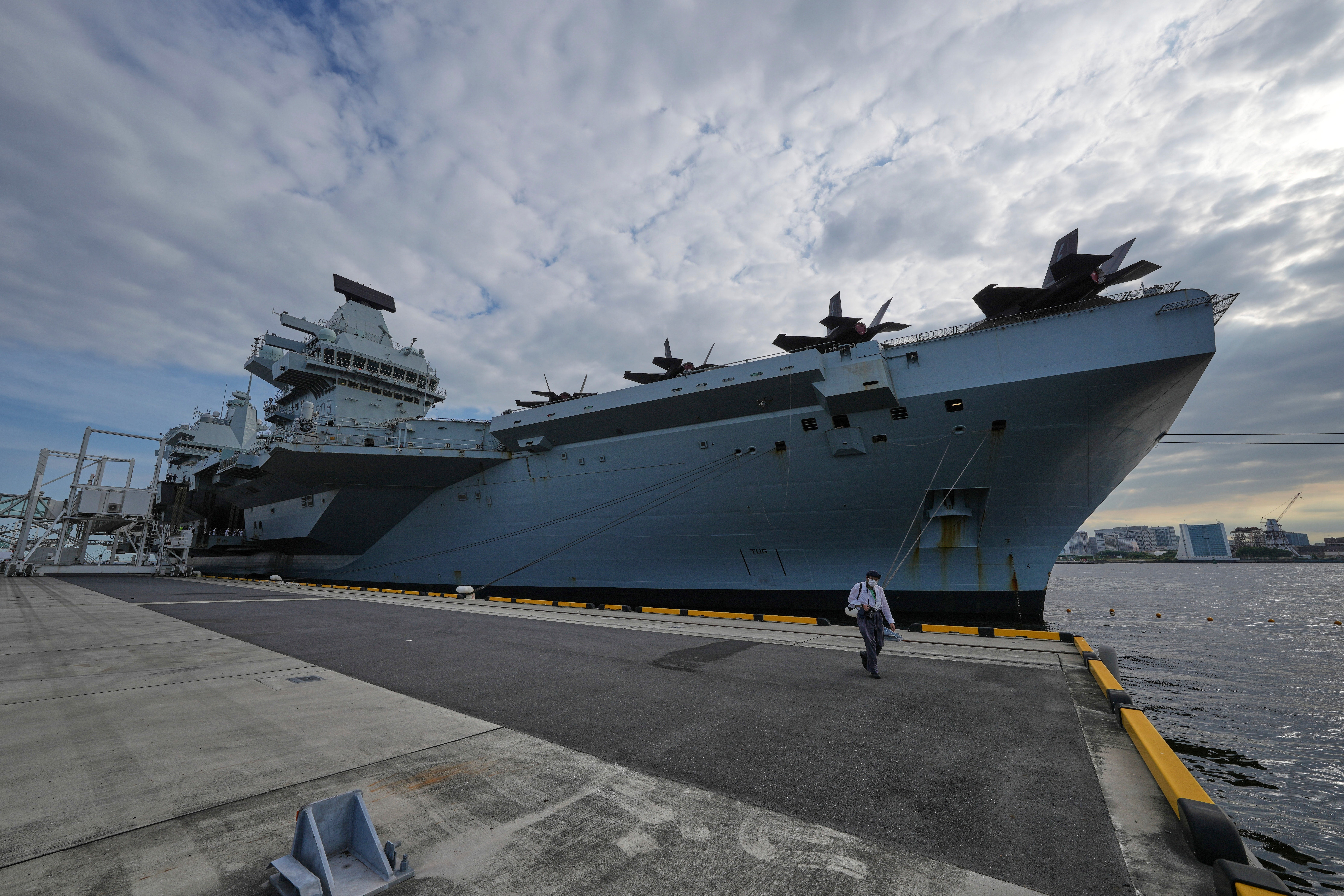 Royal Navy aircraft carrier HMS Prince of Wales photographed before port visit in Tokyo