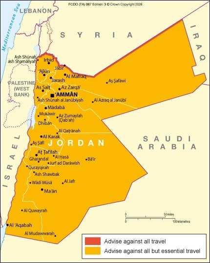 FCDO travel advice for Jordan as of 2 April