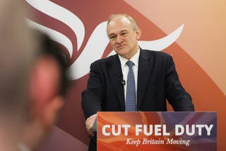 Ed Davey speaks to reporters on Thursday
