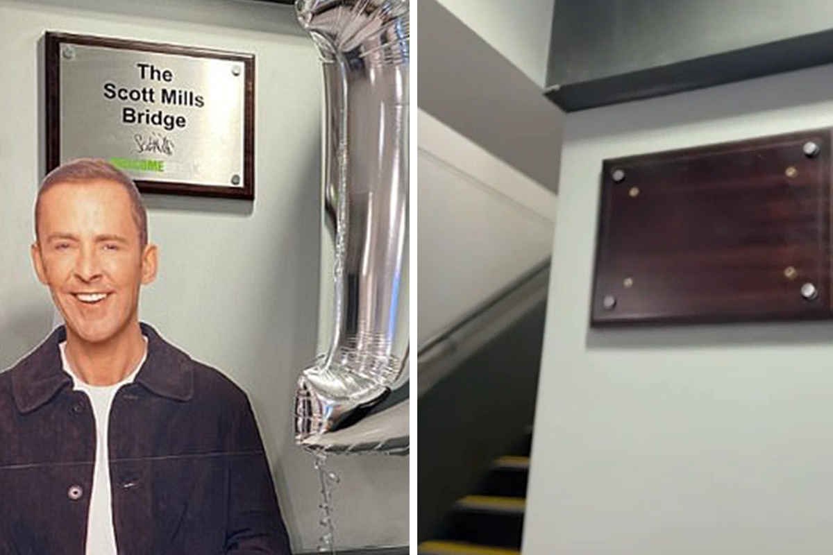 Scott Mills plaque on M3 bridge removed after BBC sacking