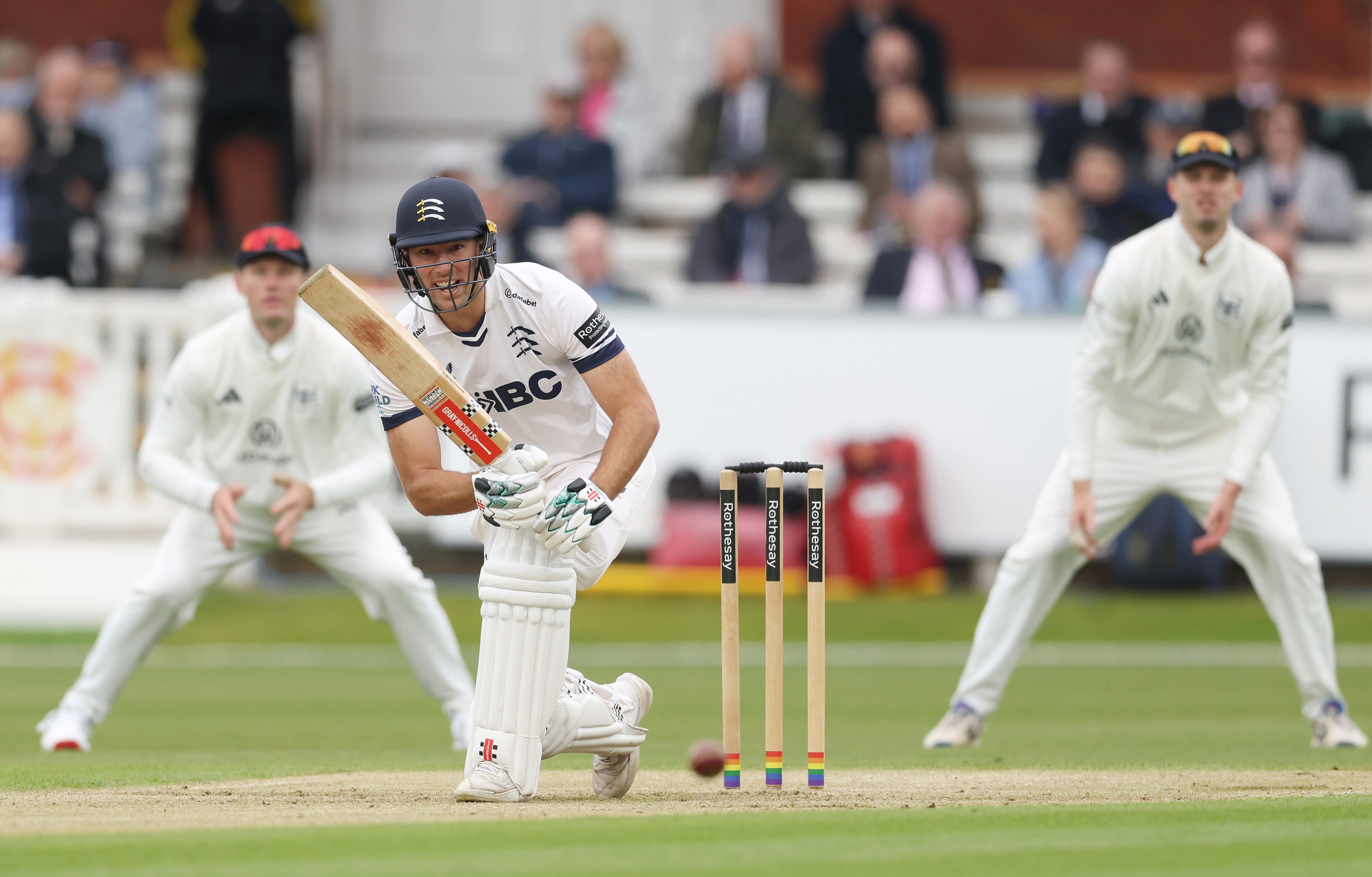 Josh de Caires was out having scored 12 runs from 51 balls