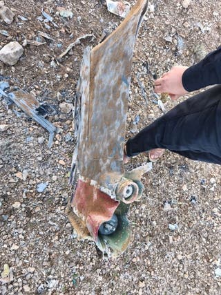 The Iranian state media said to show fragments of a downed U.S. jet in this picture said to be taken in central Iran and released on April 3, 2026