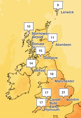 Temperatures could reach 21C in London on Wednesday, which would be hotter than Ibiza