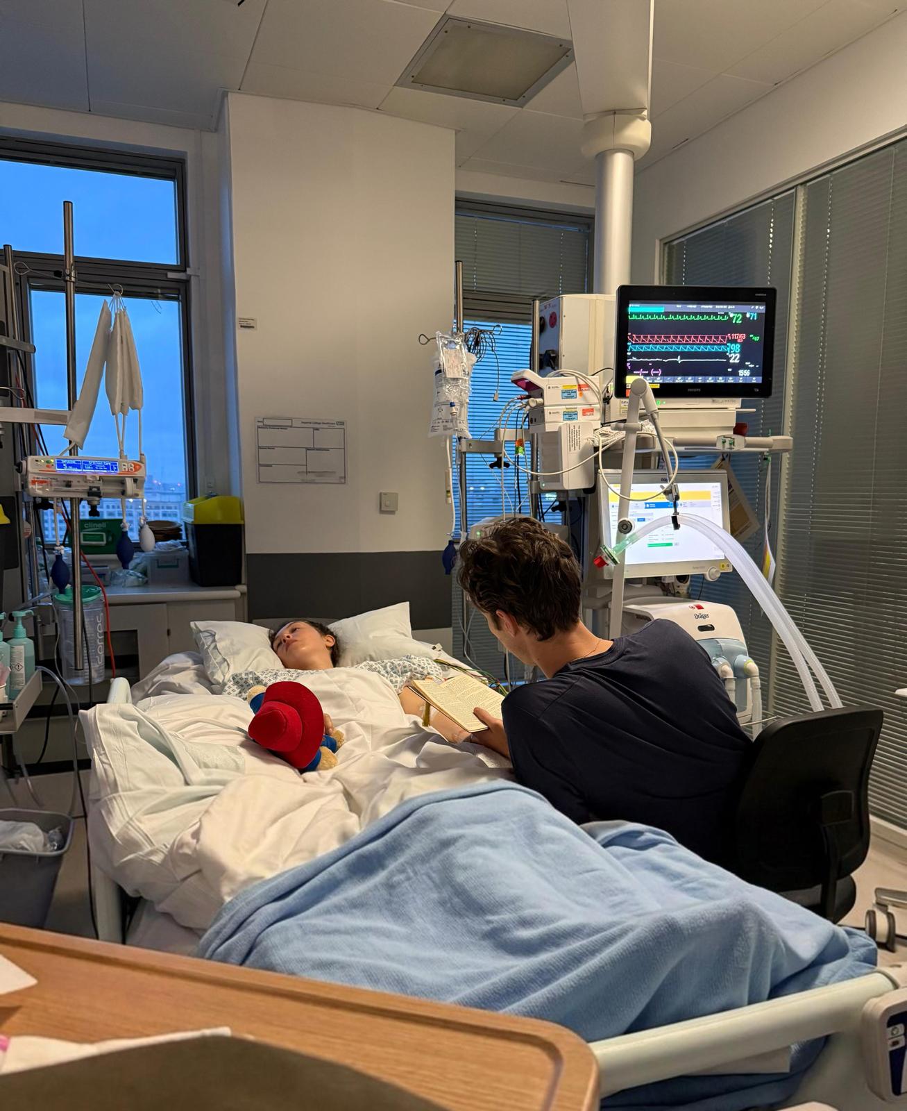 Rebecca Waller pictured in Charing Cross Hospital with her fiancé, James Naylor