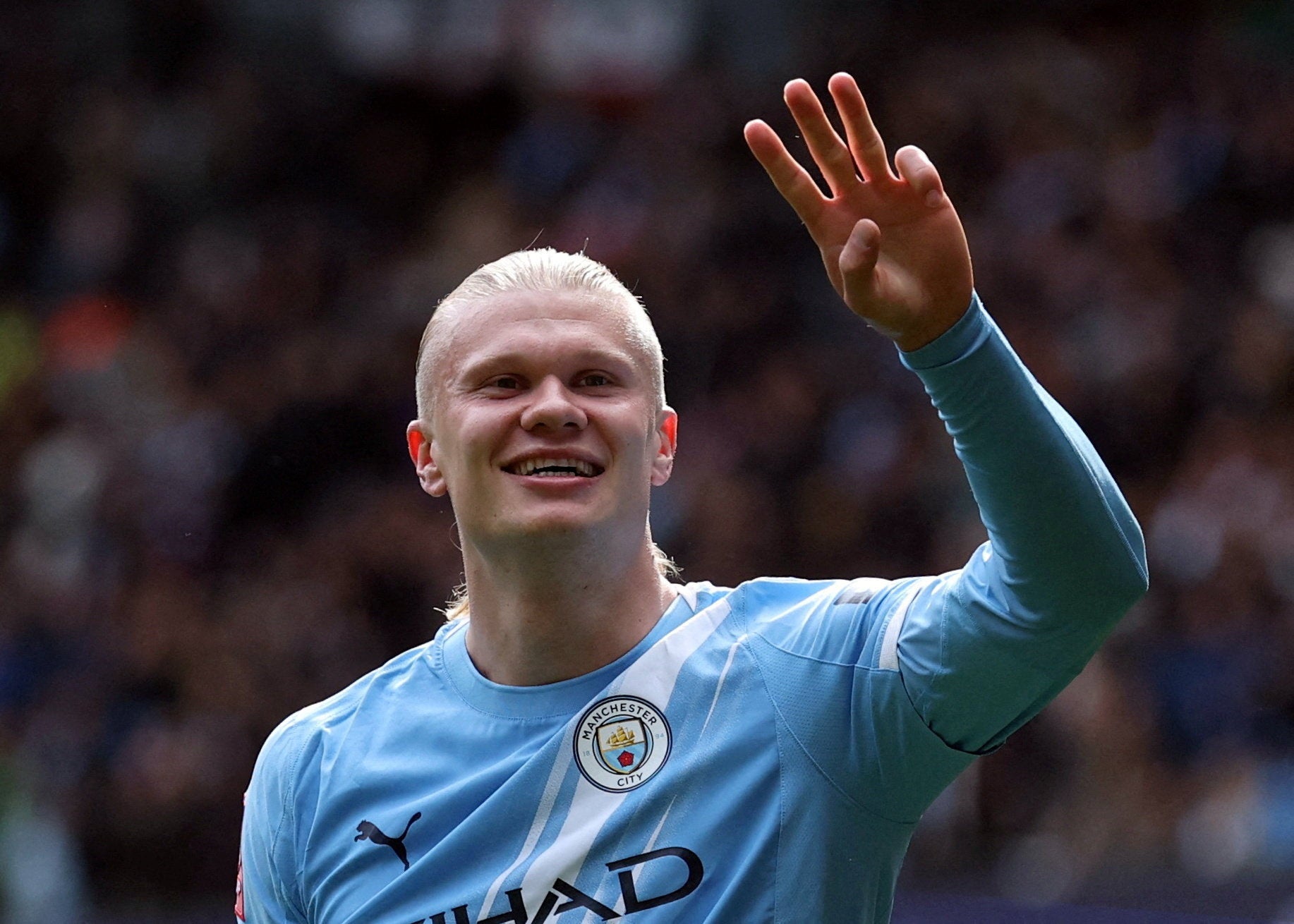 Erling Haaland celebrates his first hat-trick of the season and scored in the fourth consecutive home game against Liverpool