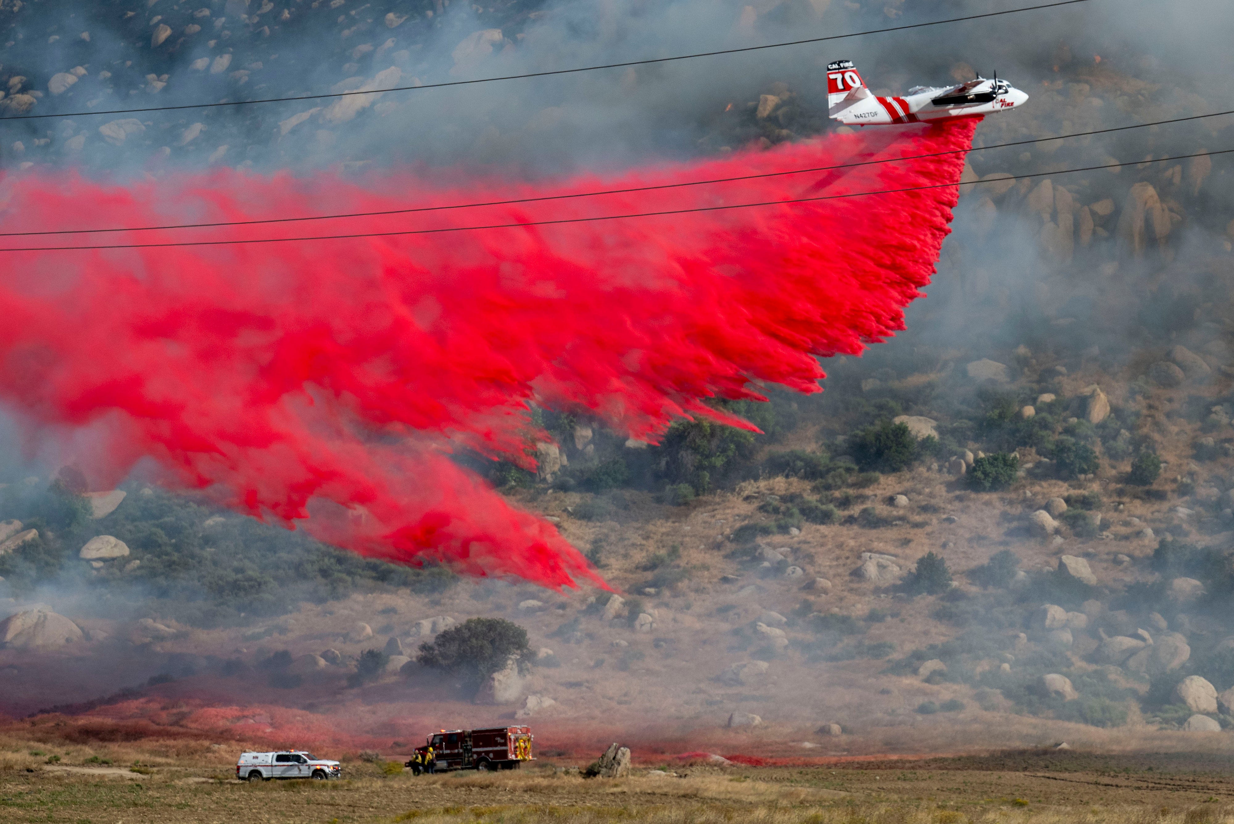 The Springs fire broke out Friday afternoon near the city of Moreno Valley in Riverside County and had burned through 4,176 acres (AP)