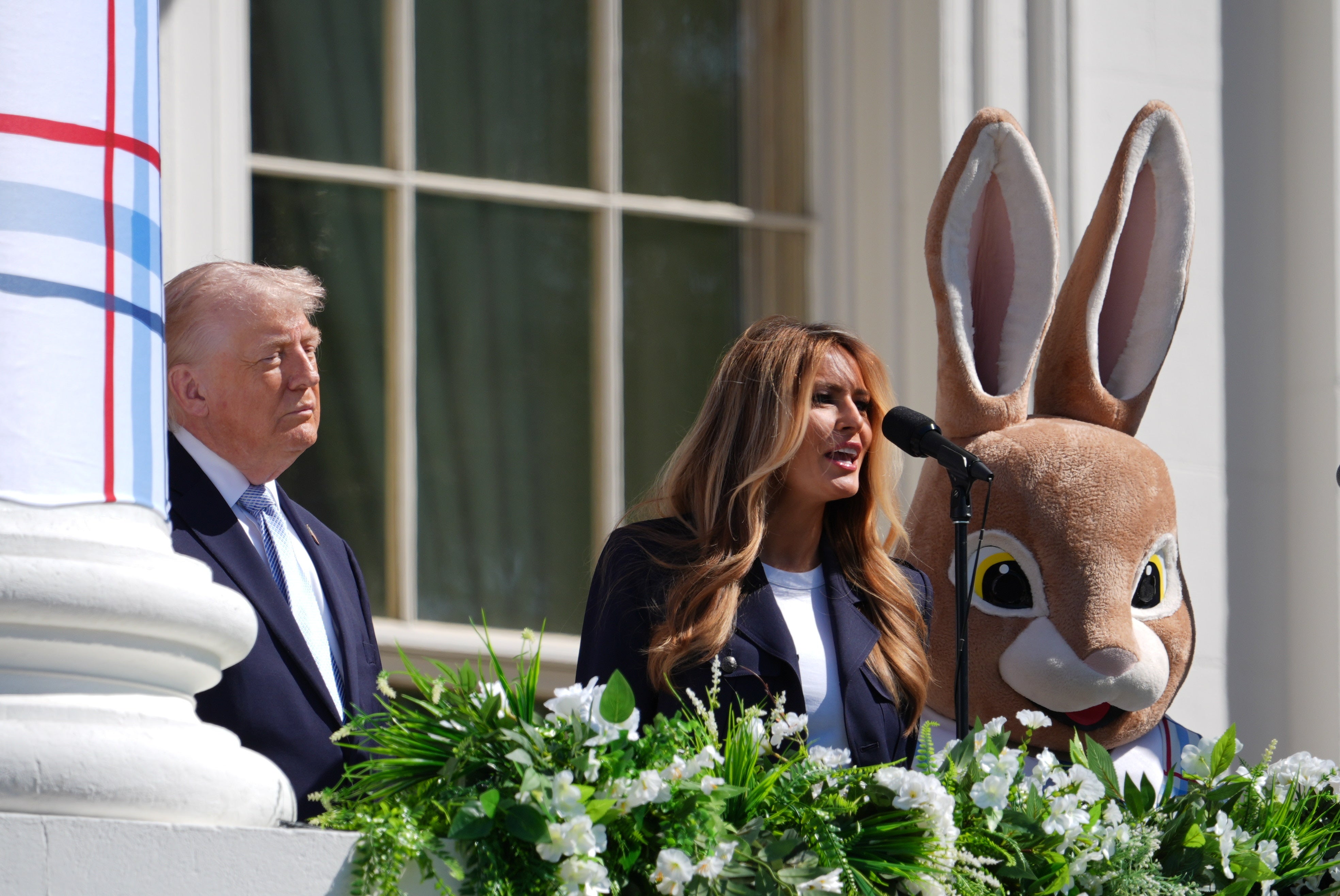 President Donald Trump and first lady Melania Trump participate in the White House Easter Egg Roll on the South Lawn of the White House, Monday, April 6, 2026, in Washington