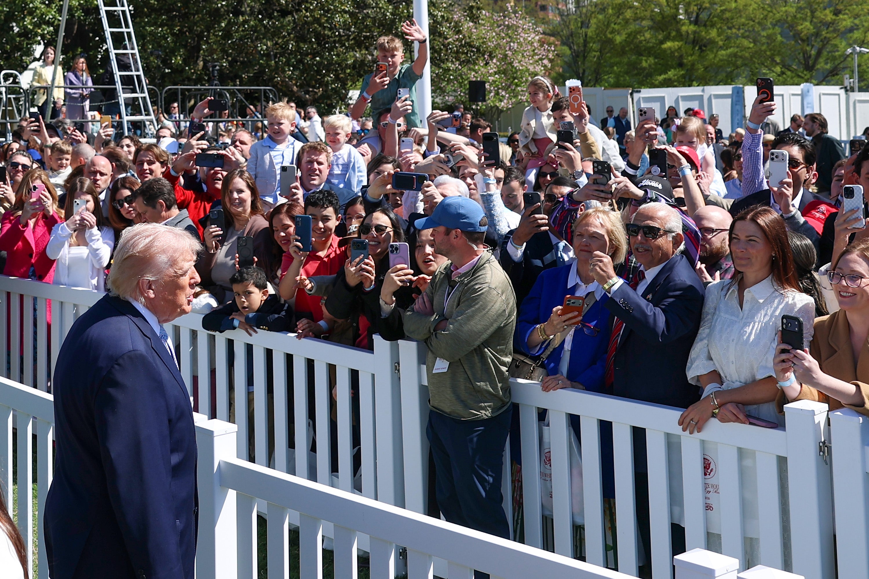 The president took questions from the press and made small talk with those in attendance