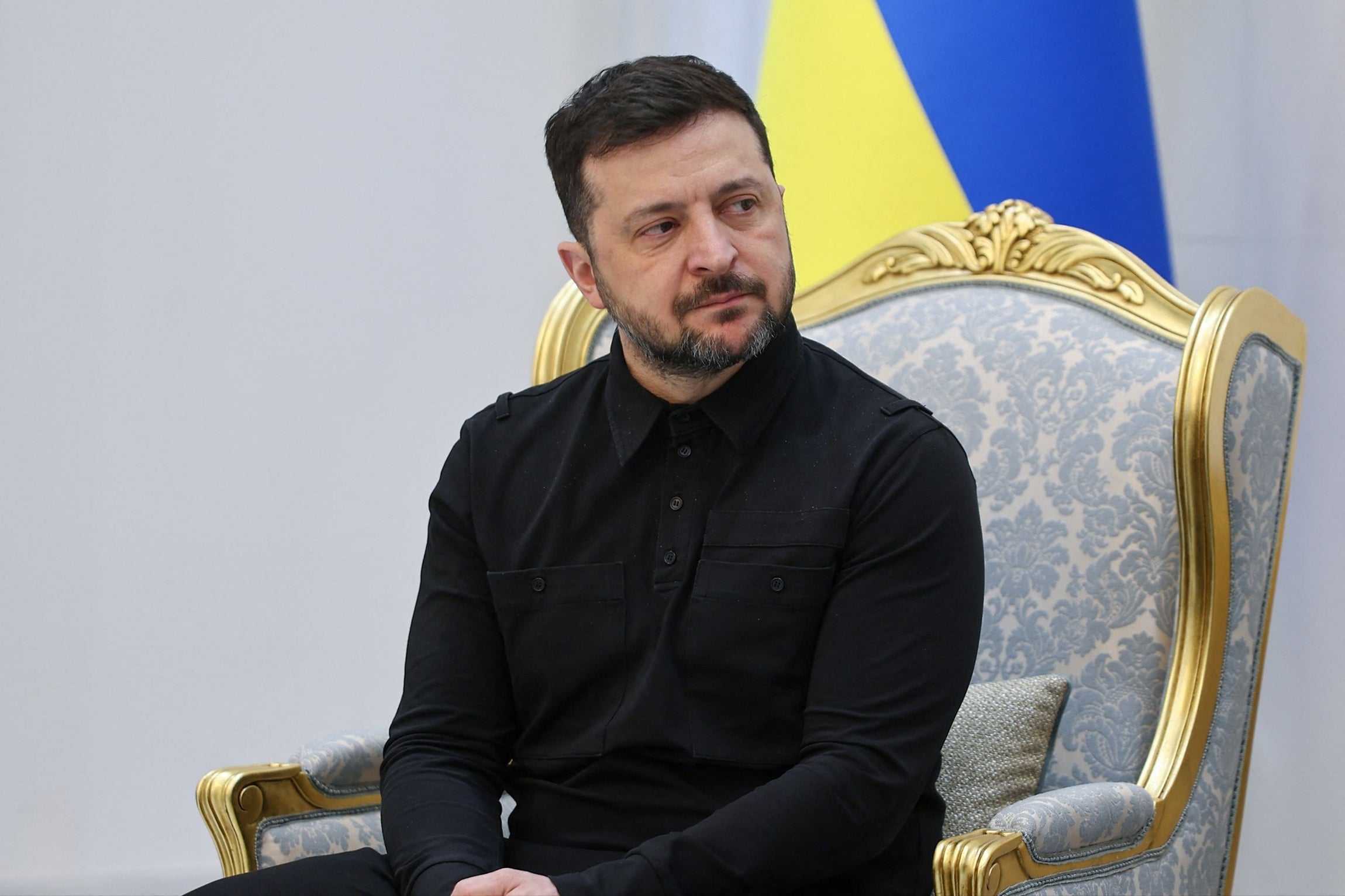 Ukraine's president Volodymyr Zelensky during a meeting with Syrian president Ahmed al-Sharaa in Damascus