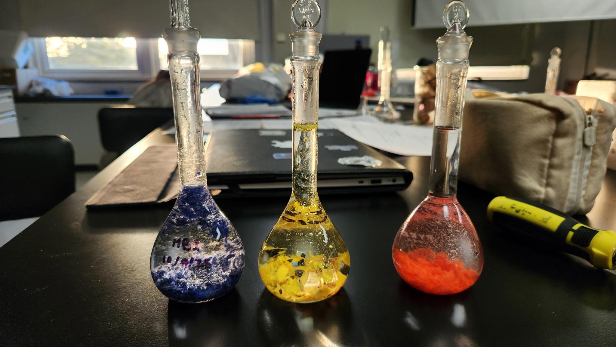 Fabric from brightly coloured shirts, like the yellow (middle) and red (right) samples shown here, tended to release more lead from textiles than muted colours